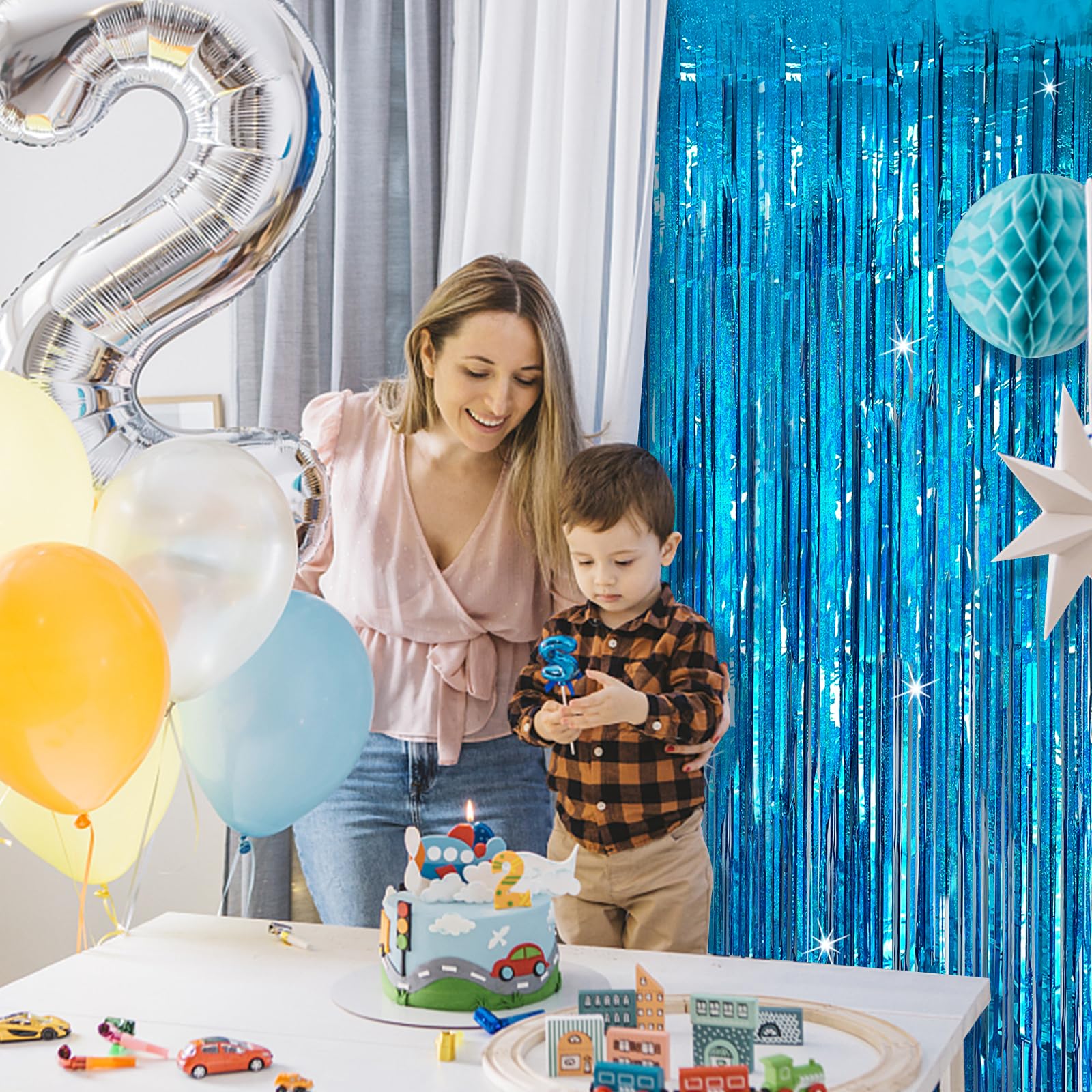 Tinsel Curtain Party Backdrop Blue Birthday Party Decorations 10 Packs Glitter Foil Fringe Curtain Party Decor Streamers Photo B