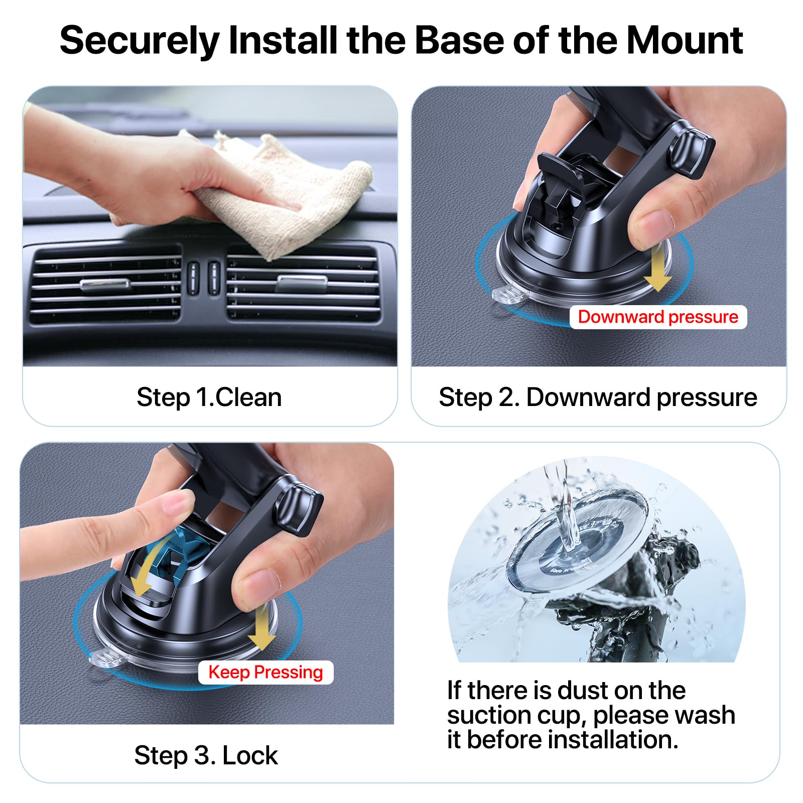 Lotuny Universal Phone Mount For Car, [Military Grade Reliable Suction] Hands Free Car Phone Holder Mount, Automobile Cell Phone