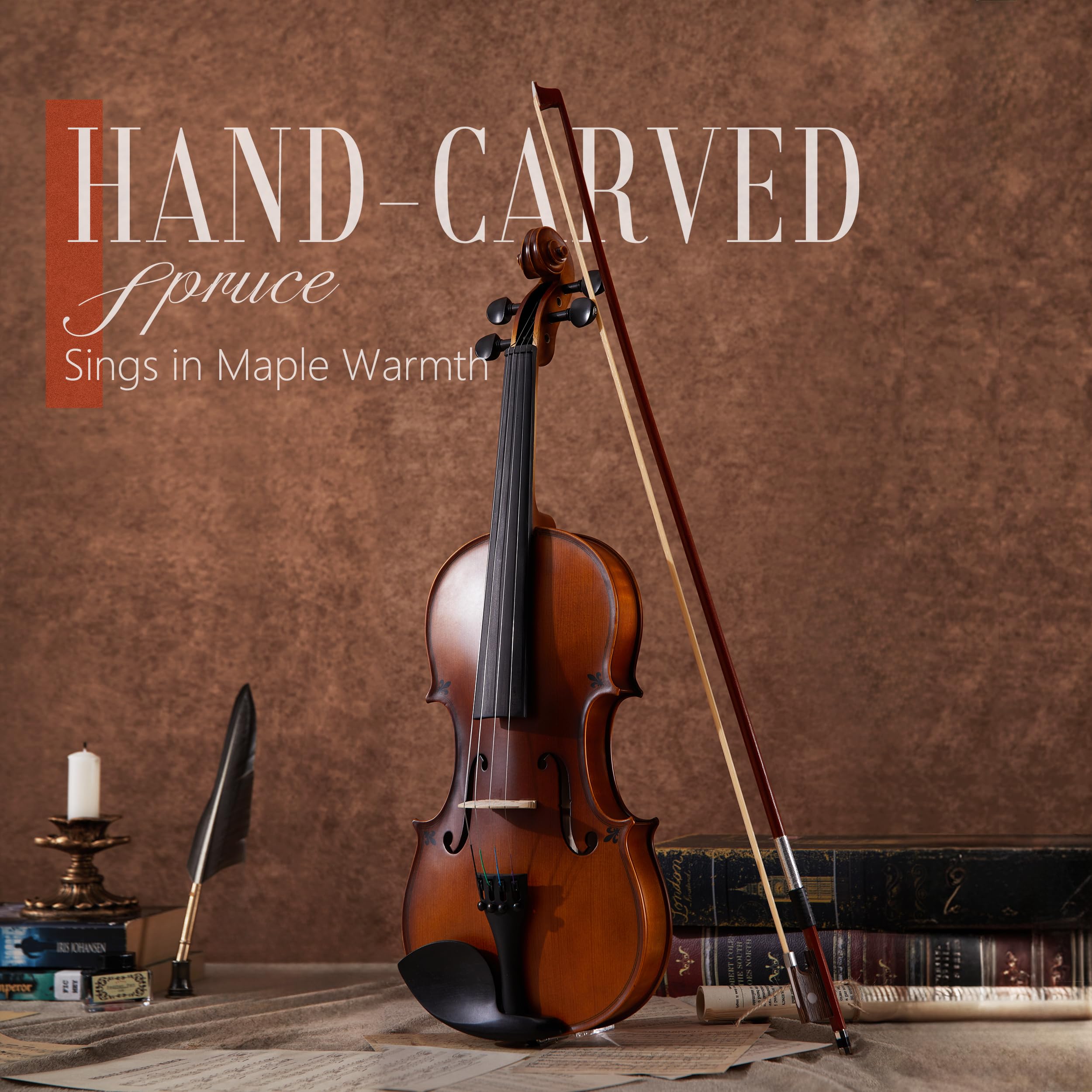 Aklot Handcrafted Full Size Violin: 4/4 Solid Wood Fiddle, Acoustic Beginner Violin Kit With Hard Case, Lesson Book, Bow, Should