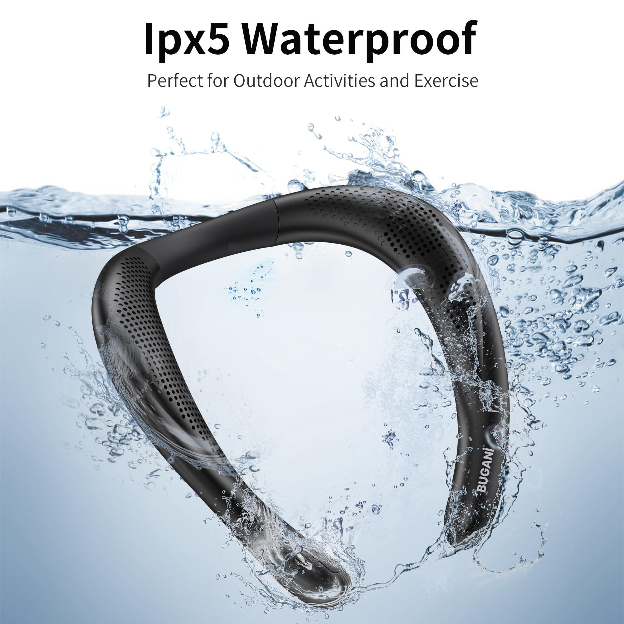 Bugani Neckband Bluetooth Speaker, Wireless Neck Speaker True 3D Stereo Sound, Lightweight Personal Body Speakers With 24H Playt