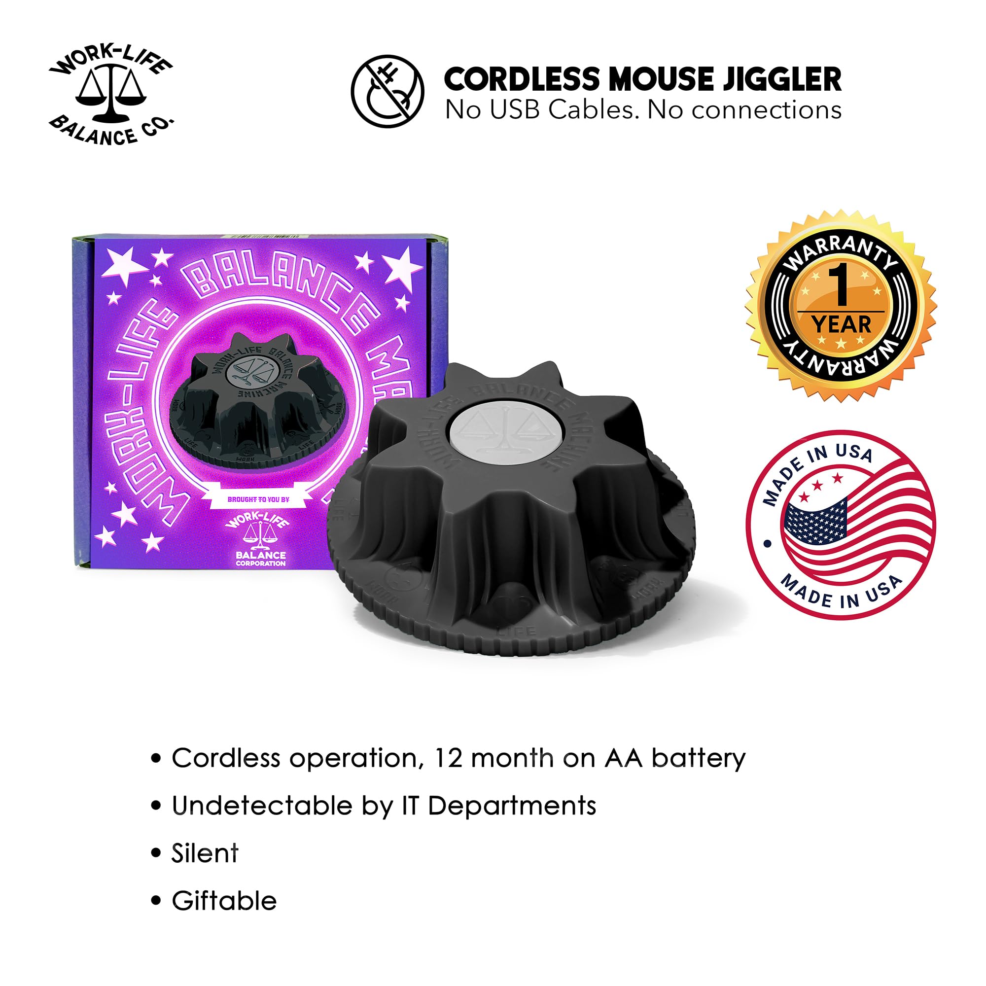 Work-Life Balance Corporation Mechanical Mouse Jiggler - Wireless, Undetectable Device Keeps Mouse Moving for 12-24 Months on AA Battery, Classy