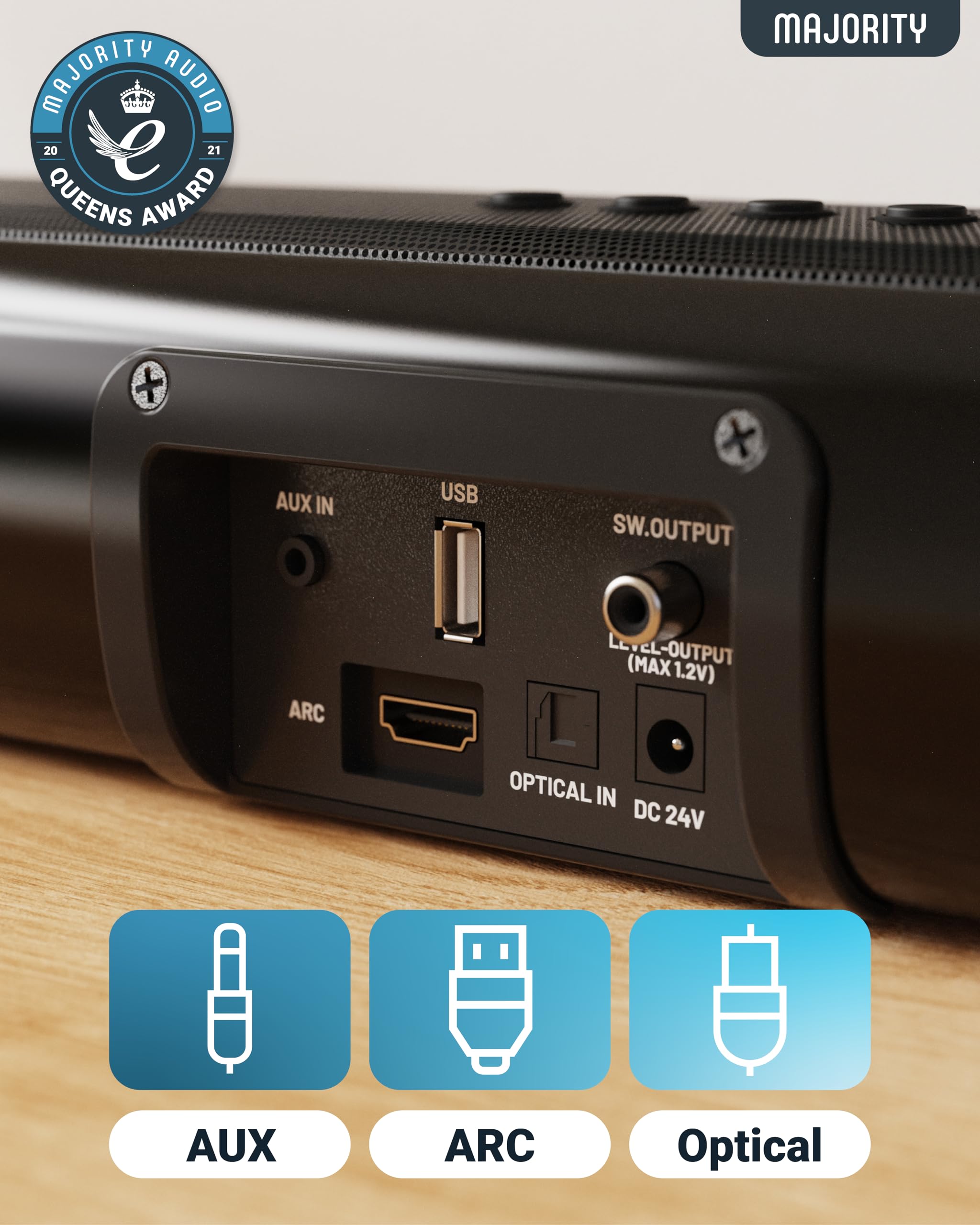 Majority 140W Bluetooth Sound Bar For Smart Tv | 31'' 2.1 Wireless Soundbar For Tv With 3D Sound | Tv Speakers Sound Bar With Bu