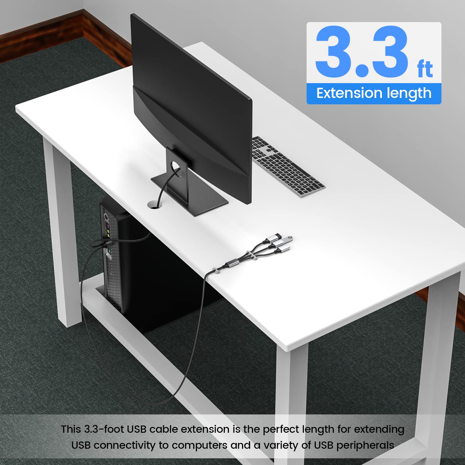Fidioto Usb Extension Cable, 4Ft Long Usb Cable, Usb Y Splitter 1 Male To 3 Female Usb Adapter Compatible With Webcam, Camera, P