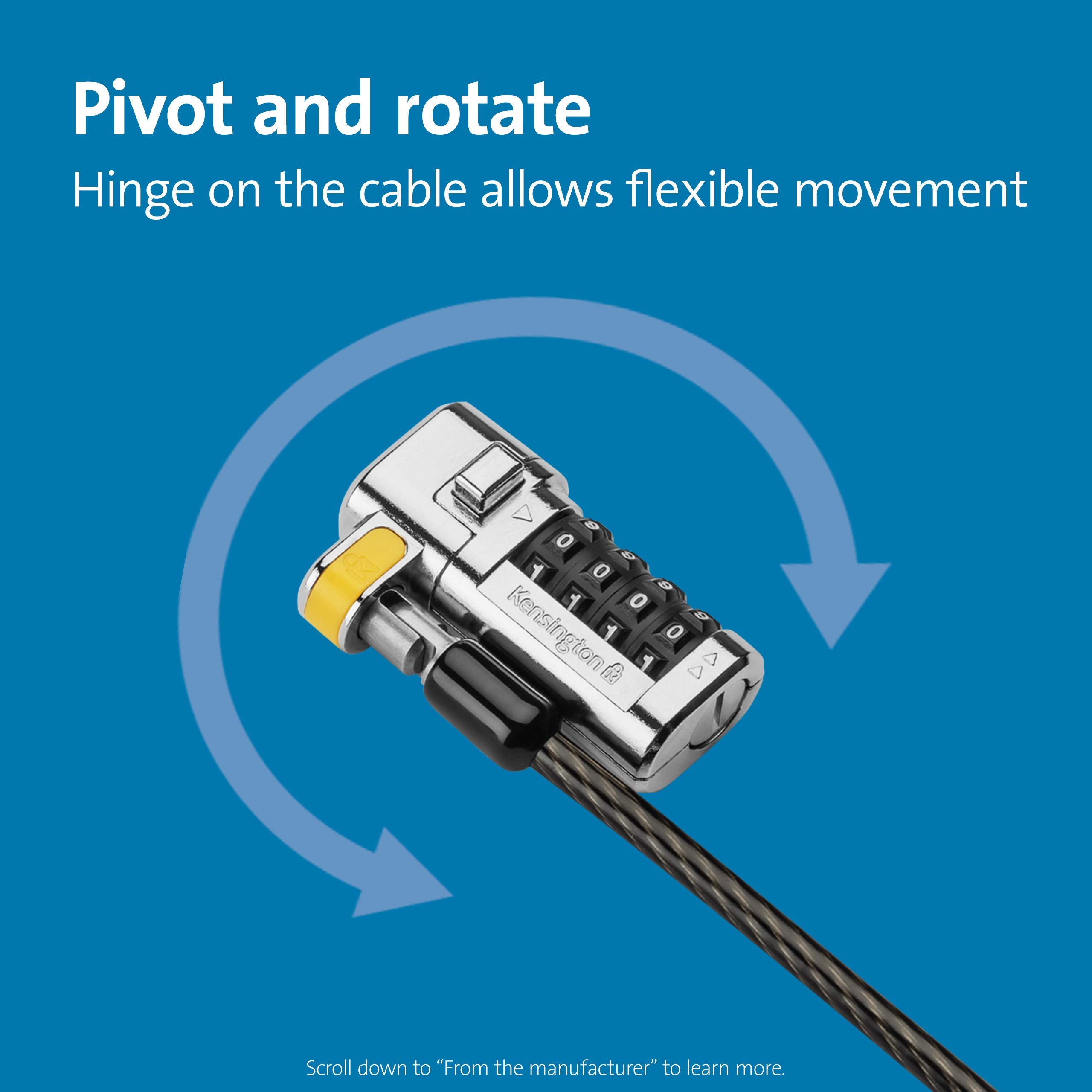 Kensington Clicksafe Combination Laptop Lock For Wedge Shaped Security Slot (K67936Ww), Black