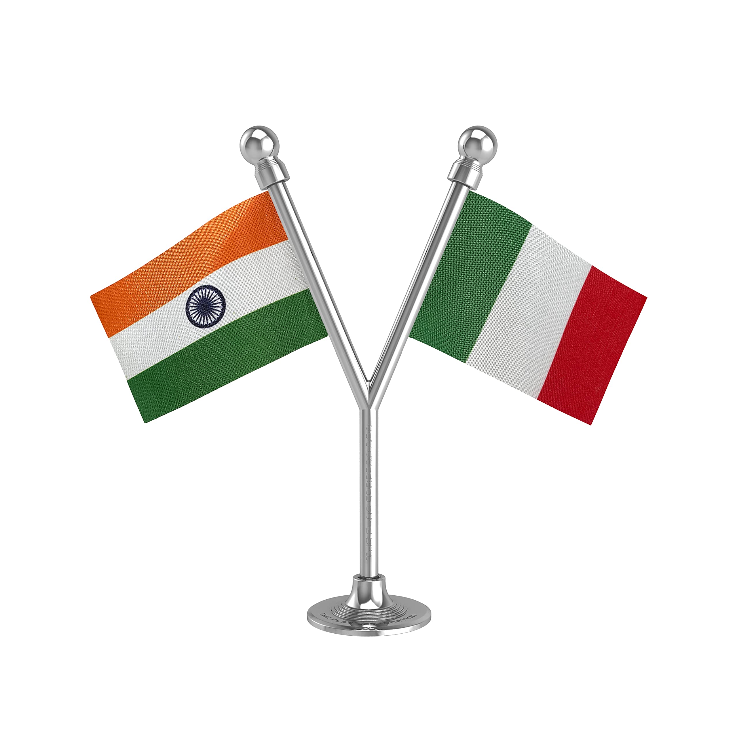 The Flag Corporation India & Italy Car Dashboard Flag 2In X 3In With A Plastic Liquid Chrome Base