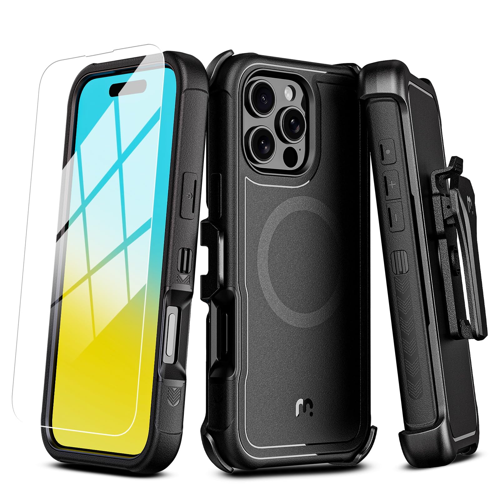 M Mybat Pro Maverick Series Iphone 16 Pro Max Case With Belt Clip Holster,[Compatible With Magsafe] W/Screen Protector,Anti Drop