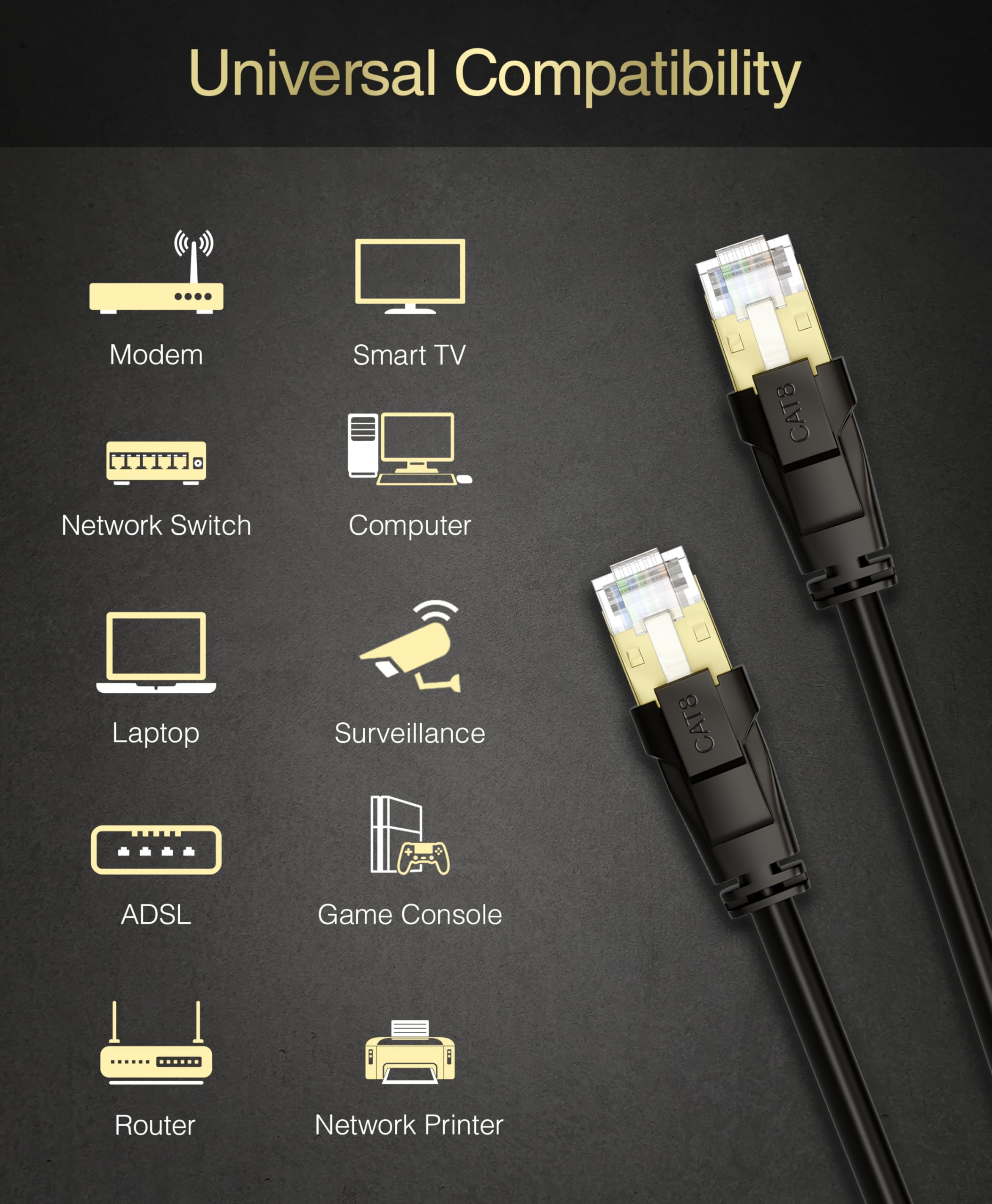 Bluerigger Cat 8 Outdoor Ethernet Cable   50Ft (Rj45, 40Gbps, 2000Mhz, Weatherproof, Uv Resistant Cat8 Internet Cable) High Spee