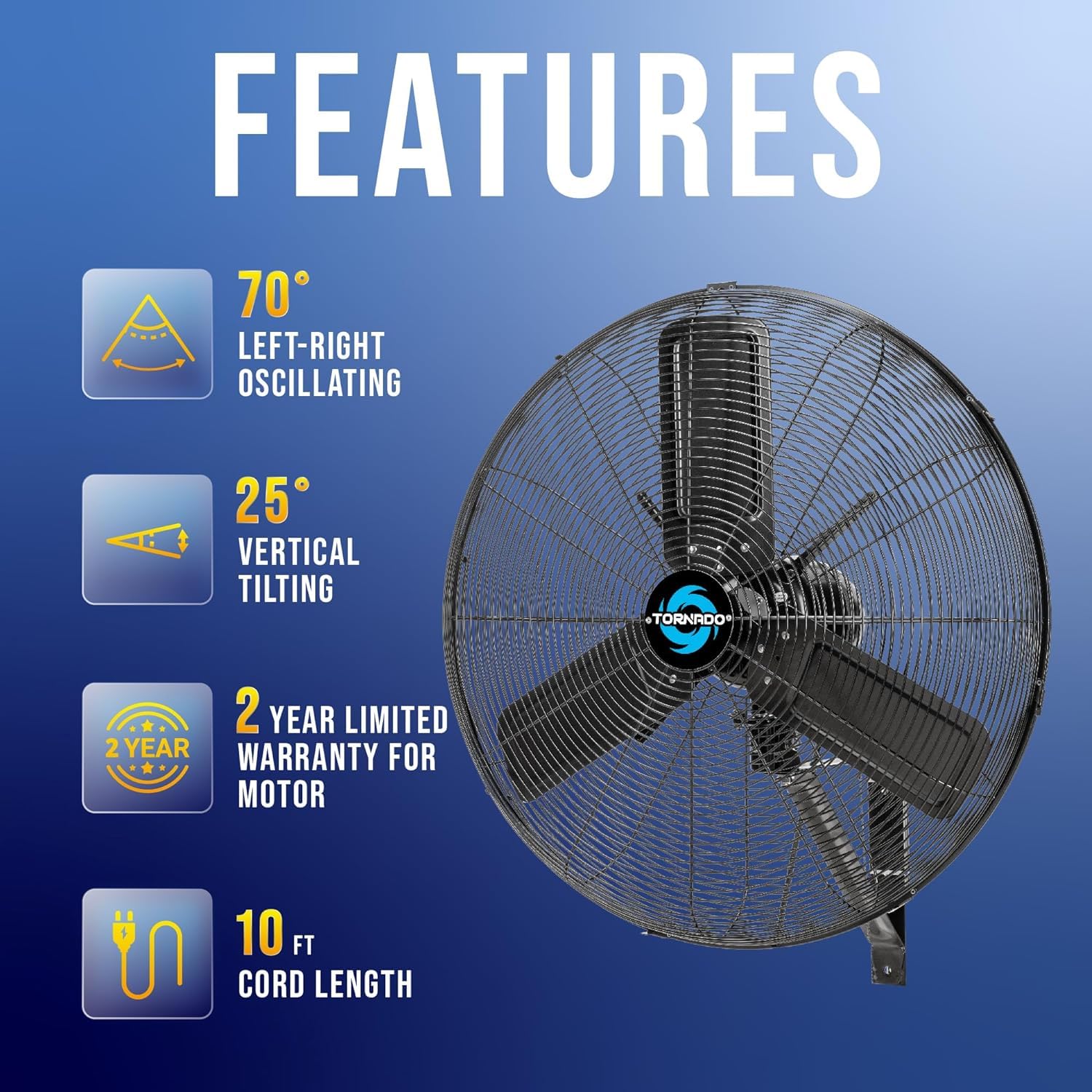 Tornado 24 Inch Outdoor Rated Ipx4 Water Resistant High Velocity Oscillating Wall Mount Fan For Industrial Use Teao Motor 2 Spee