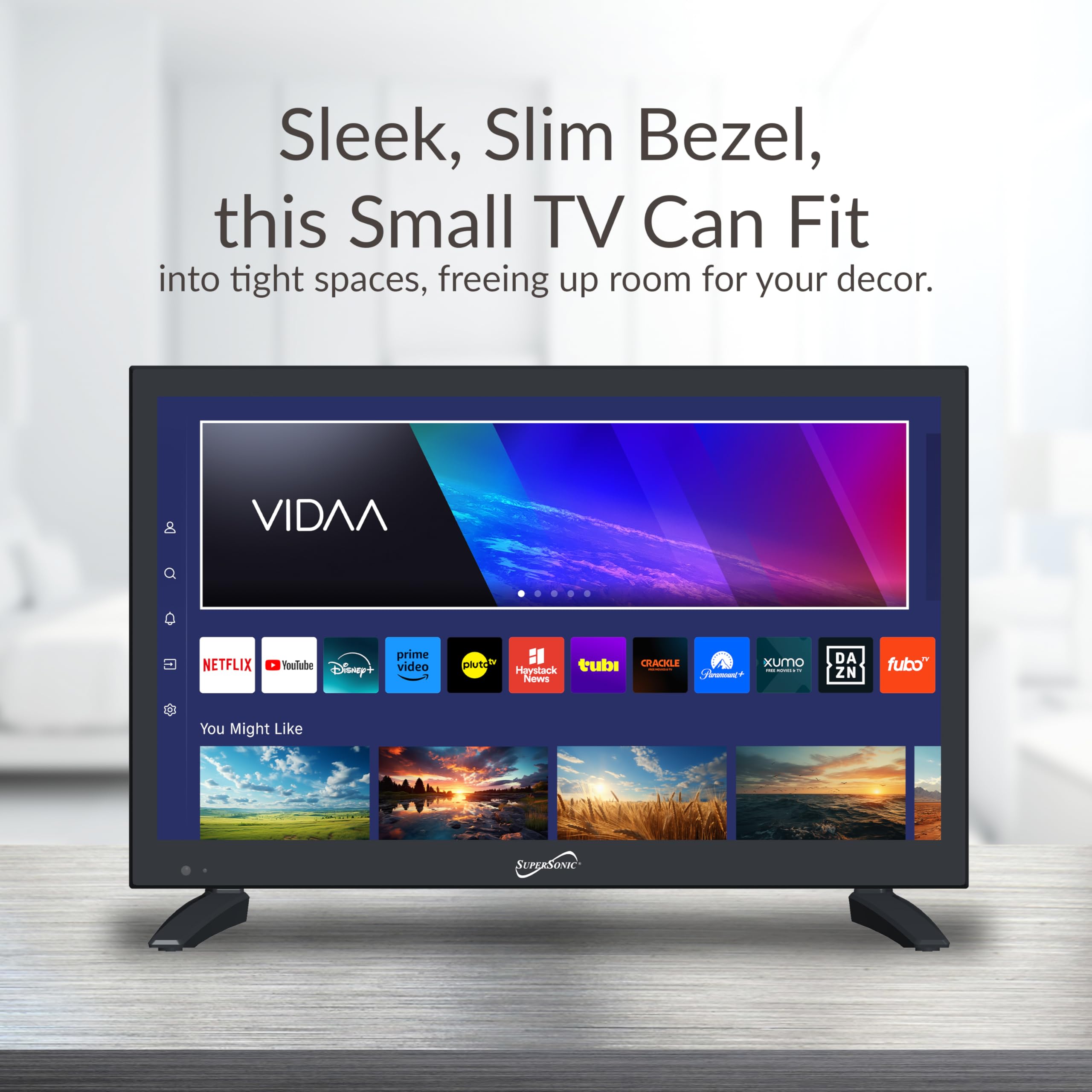 Supersonic Sc 1920Vtv 18.5Inch Smart Ac/Dc Led Tv, Powered By Vidaa, 1080P, Wifi, Built In Speakers, Usb, 3X Hdmi Arc, For Kitch