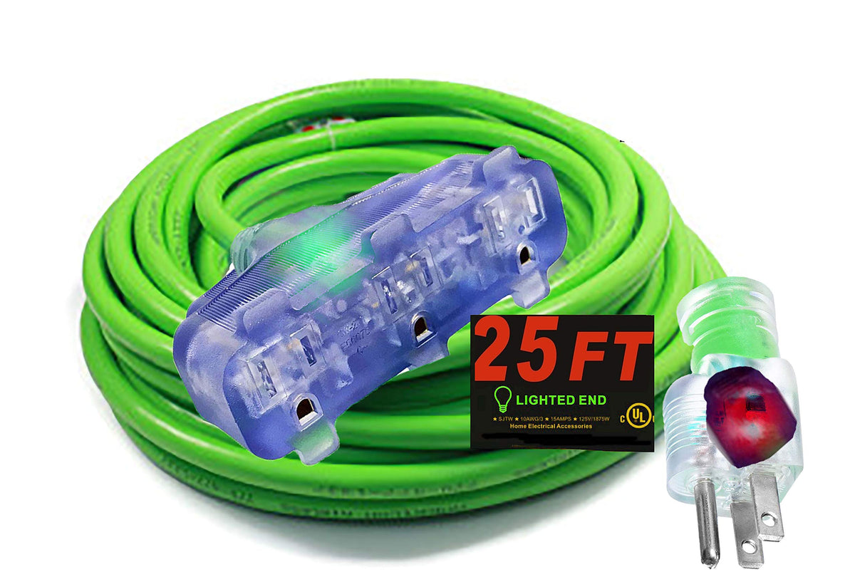 10 Gauge Triple Tap Extension Cord 100 Ft With Lighted Ends 10/3 Contractor Grade 100 Ft 10 Gauge Power Extension Cord 10/3 Plug