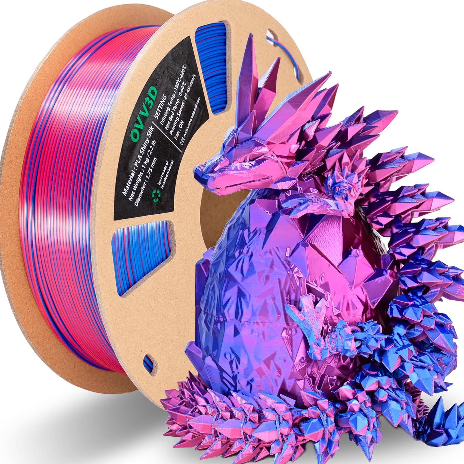 Ovv3D Pla Filament 1.75Mm, Silk Pla Dual Color 3D Printer Filament, Blue Red Coextrusion Filament, Color Change Every Inch Filam