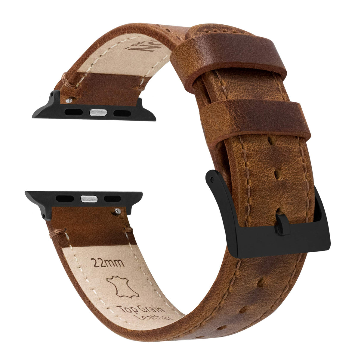 Barton Leather Watch Band (22Mm) | Genuine Top Grain Leather Strap With Quick Release Black Pvd Buckle | Compatible With Classic