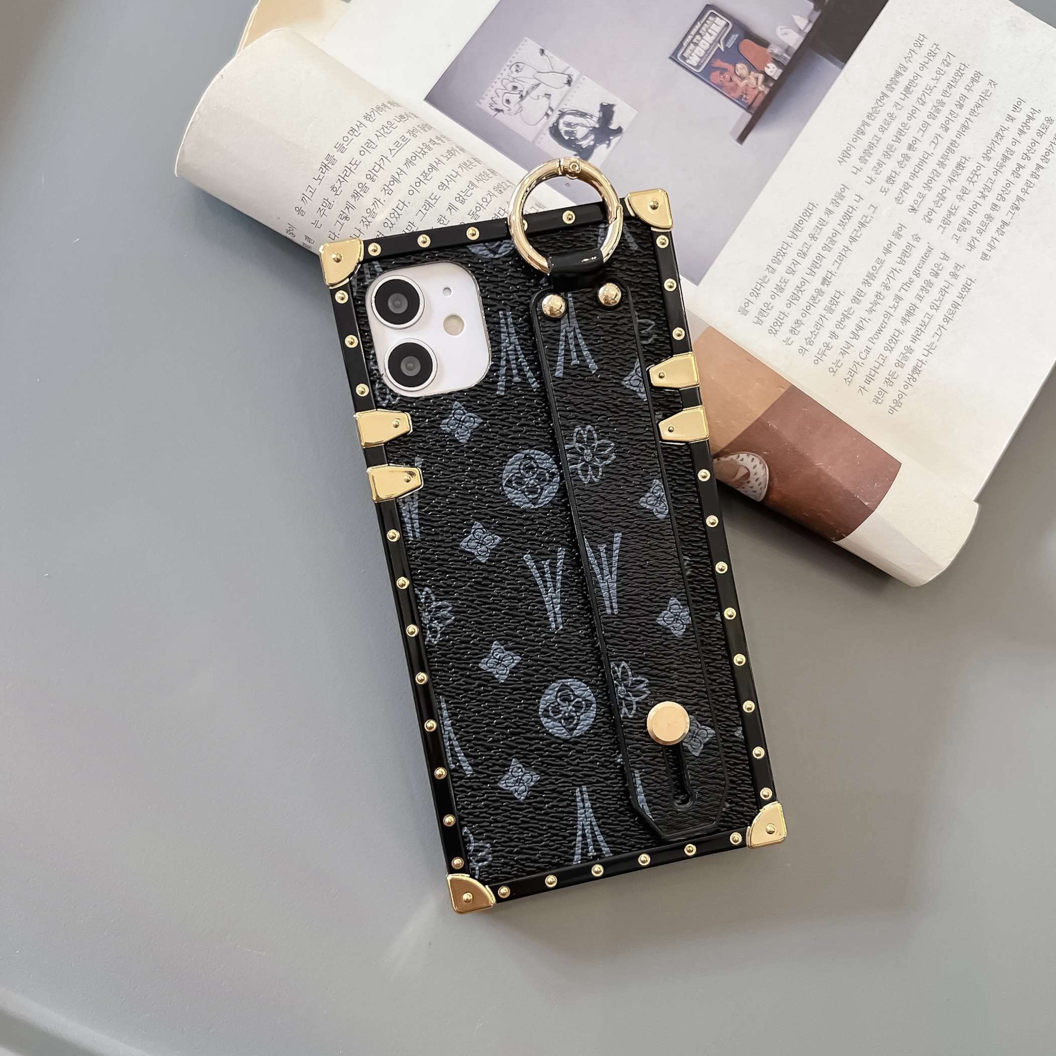 Trodino Square Leather Iphone 11 Case With Wristband Strap, Luxury Designer Case For Women Girls, Holder Ring Kickstand Raised R