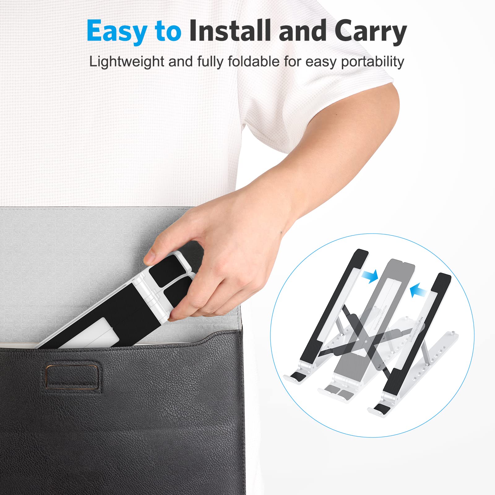 Omoton Portable Laptop Stand, Laptop Stand For Desk Ergonomic 7 Levels Angles Adjustable Computer Stand, Abs Laptop Riser Holder Compatible With All Laptops And Ipad(10 15.6')