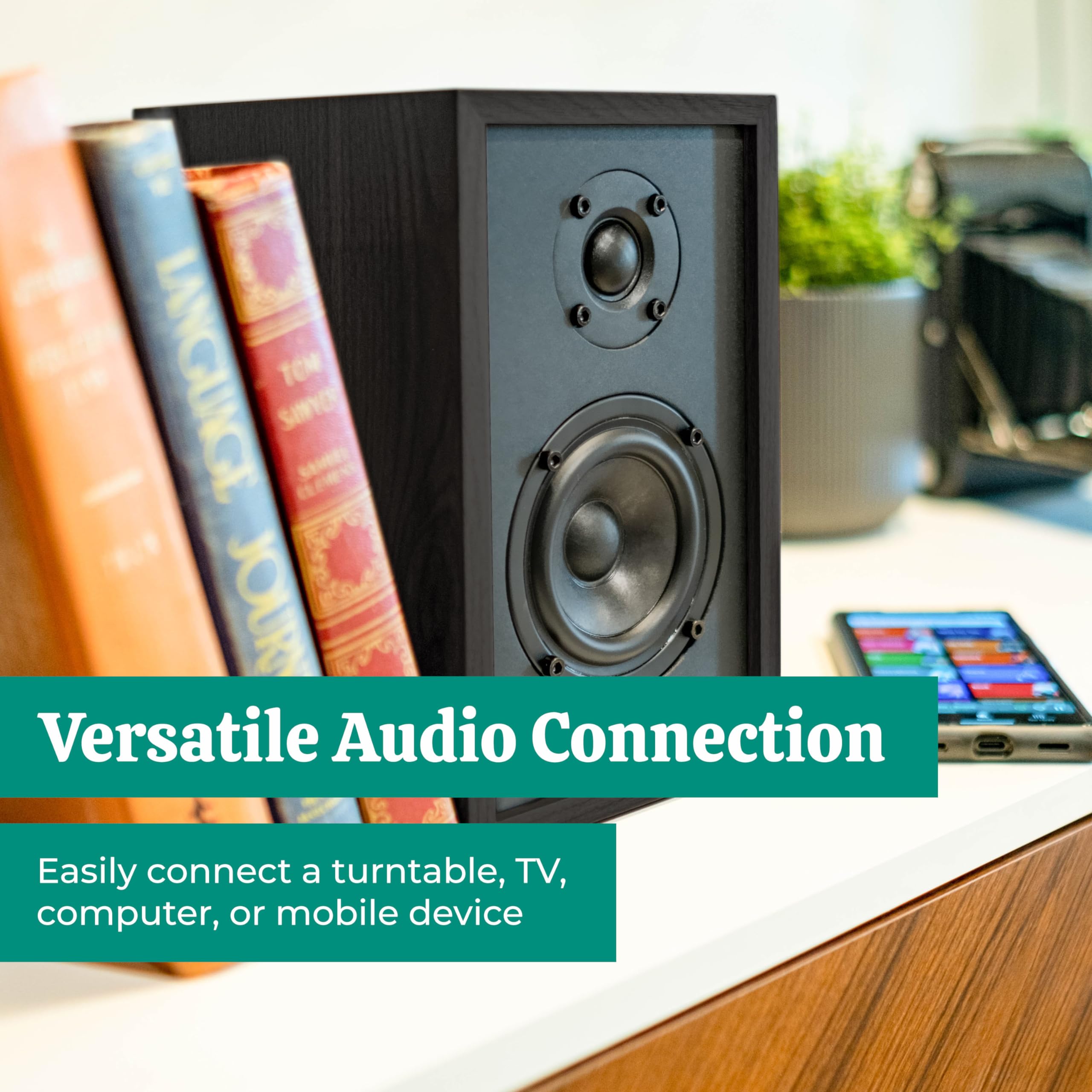 Electrohome Berkeley 2.0 Stereo Powered Bookshelf Speakers With Built In Amplifier And 3'' Drivers For Turntable, Tv, Pc And Wir