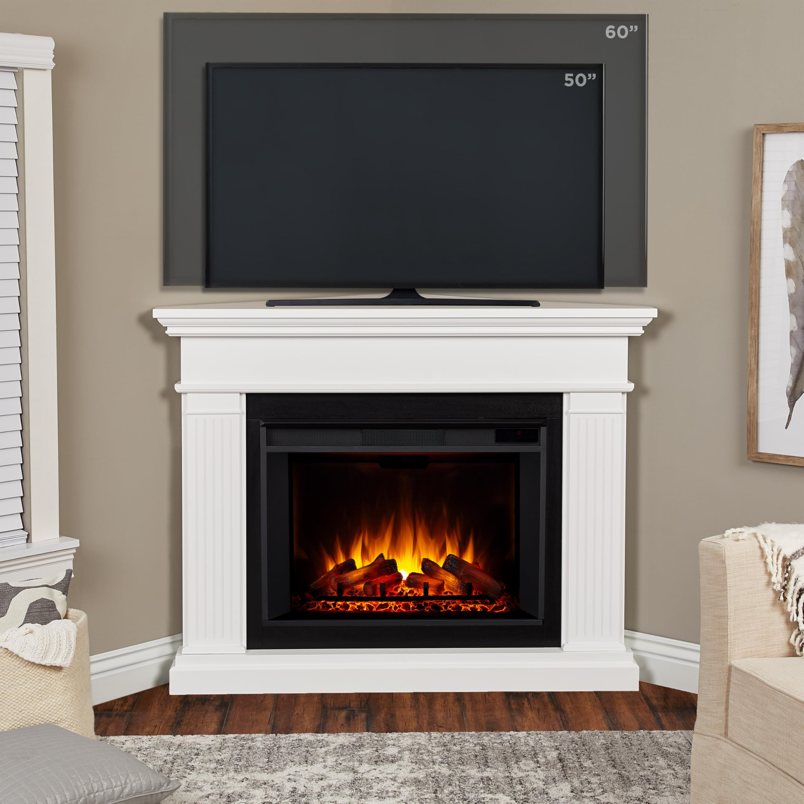 Real Flame Kennedy Grand Corner Electric Fireplace, Free Standing With Mantel & Real Wood Finish