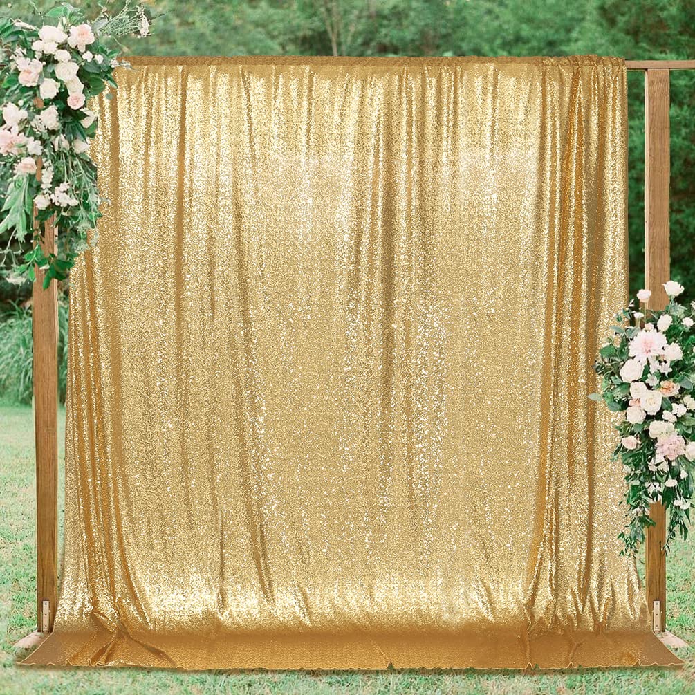 Partydelight Sparkly Gold 8Ft X 8Ft Sparkly Sequin Backdrop Curtains For Wedding, Party, Room Decorations