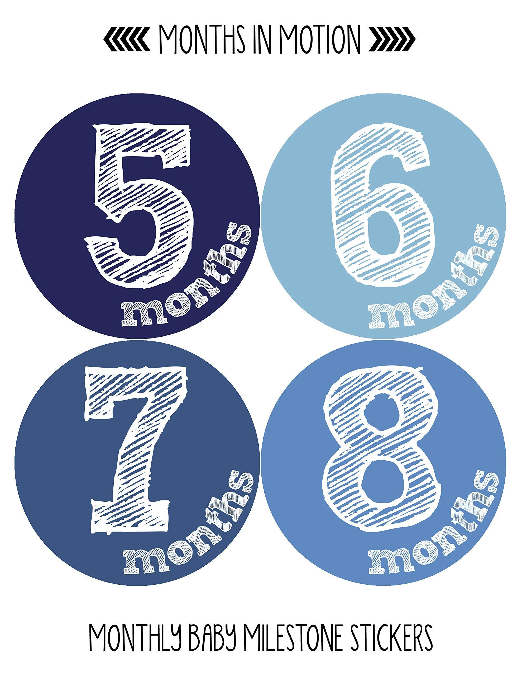 Months In Motion Baby Monthly Stickers Milestone Newborn Infant Gift First Year (Set Of 12 Stickers)