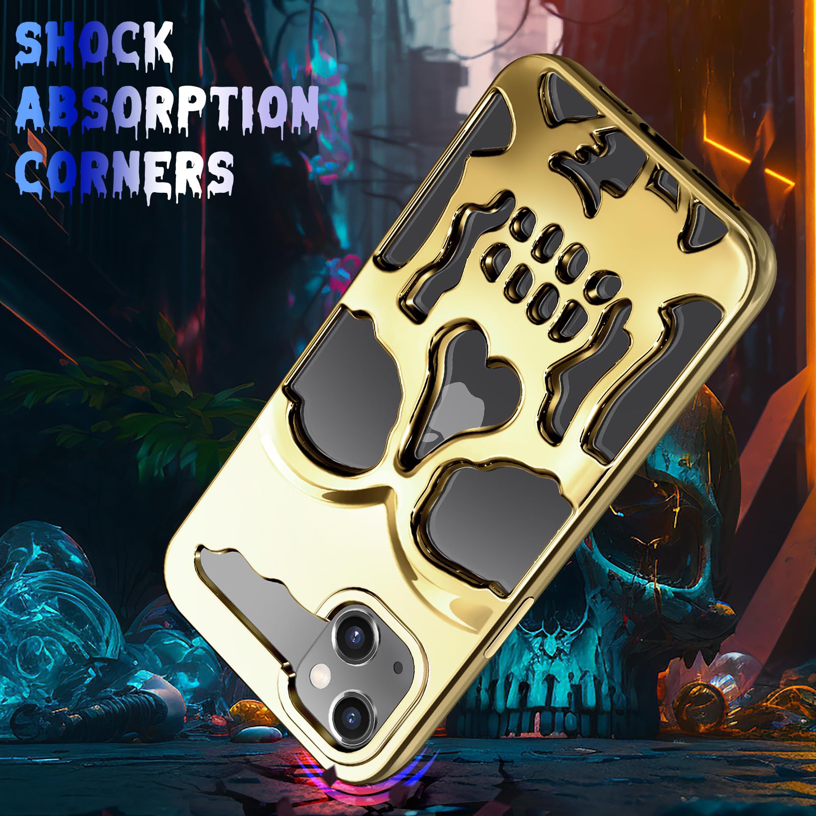 Lotadilo For Iphone 14 Plus Phone Case For Men Women, Cool Skull Skeleton Funny Gothic Hollow Halloween Phone Case For Iphone 14