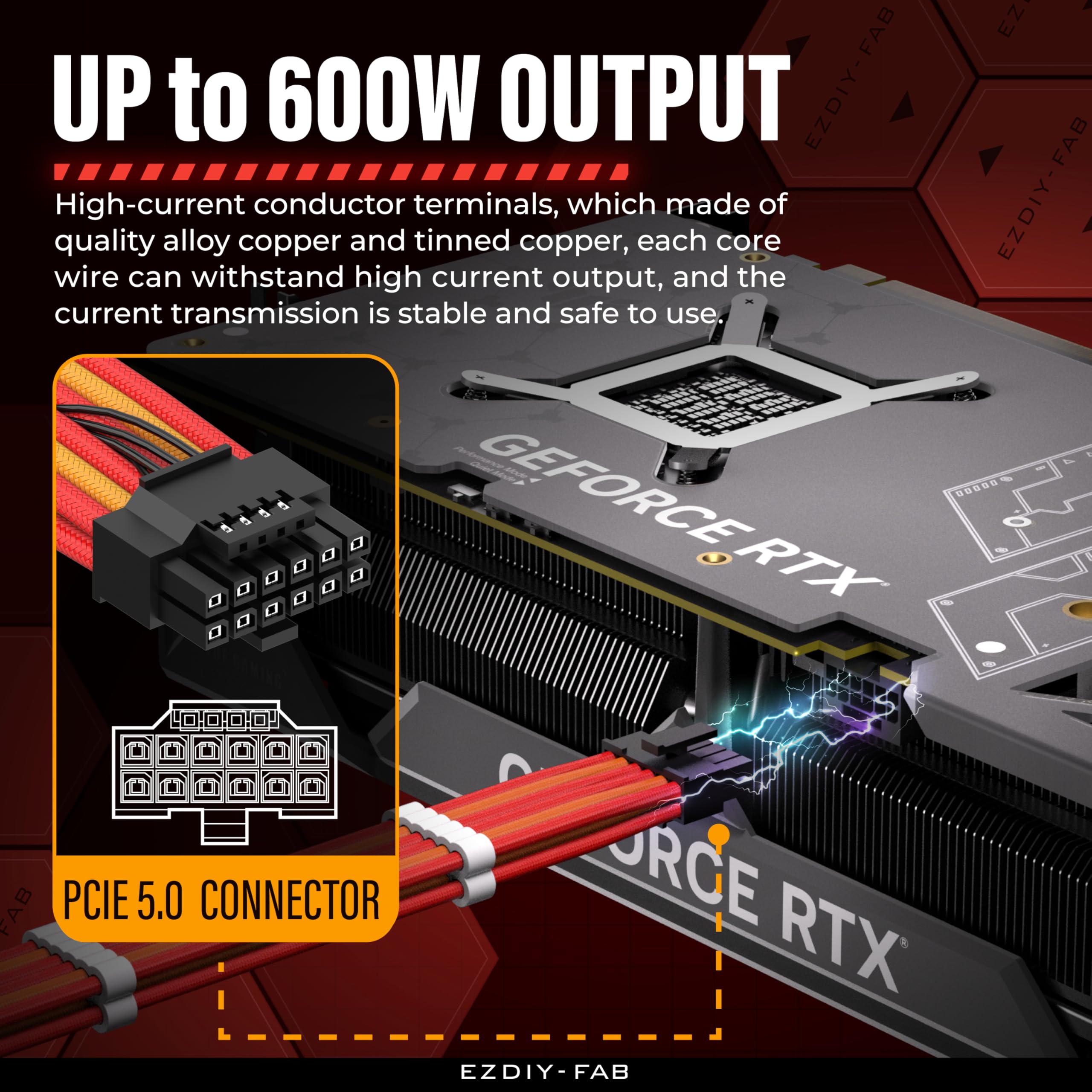 Ezdiy Fab Gpu Power Sleeved Cable Extension, 16Pin(12+4) Pcie 5.0 Connector Male To 3X Pcie 8 Pin For Rtx4070Ti Super, 4080 Supe