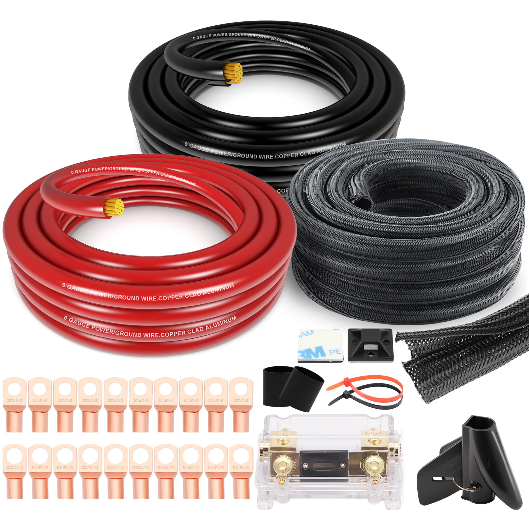 1/0 Gauge Wire Battery Cable Kit with Fuse Holder & Wire Loom,40 ft