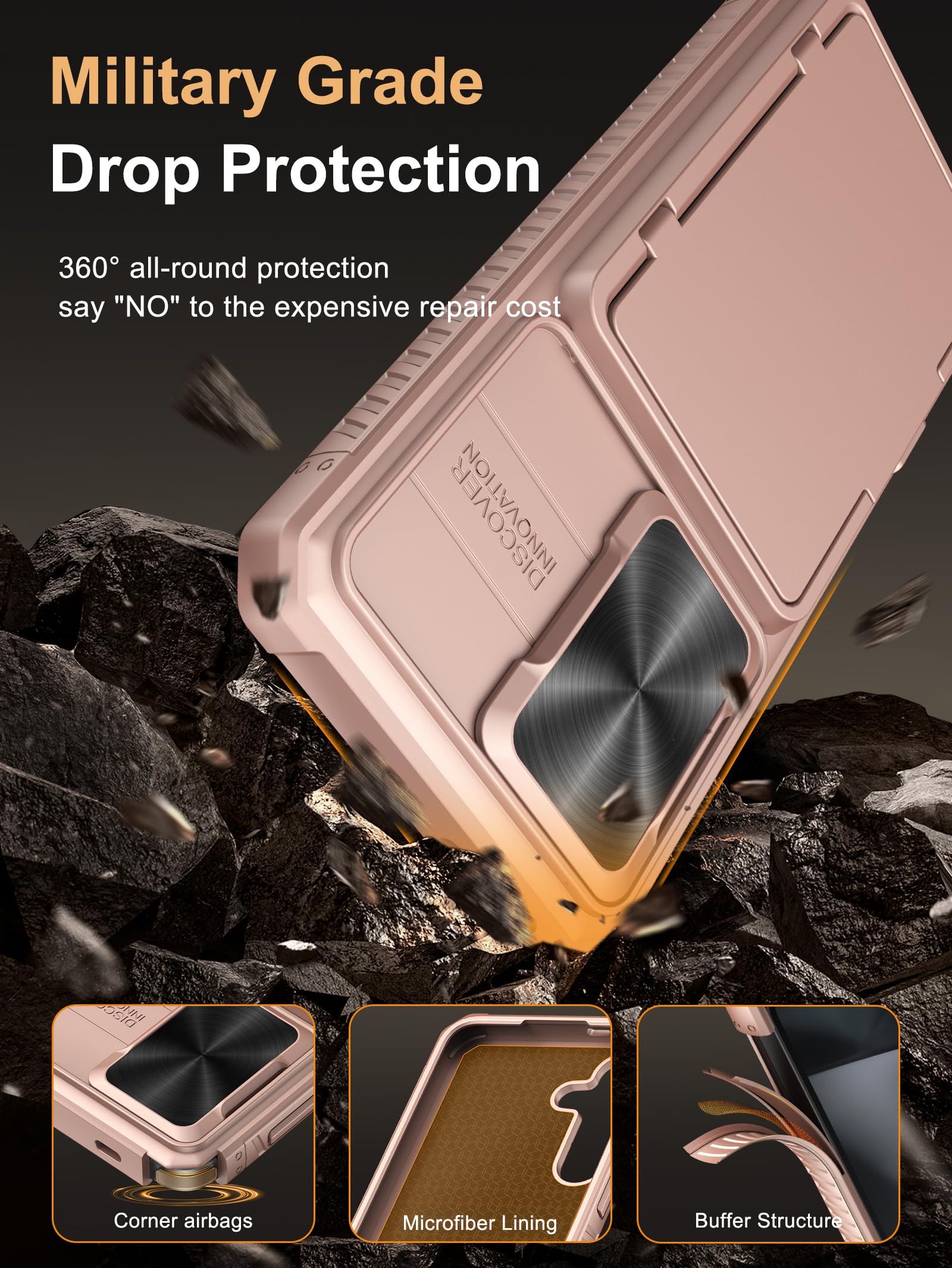 Vihibii For Samsung Galaxy S24 Case With Slide Camera Protection Cover, Built In Card Holder (4 Cards) & Kickstand, Rugged Durab