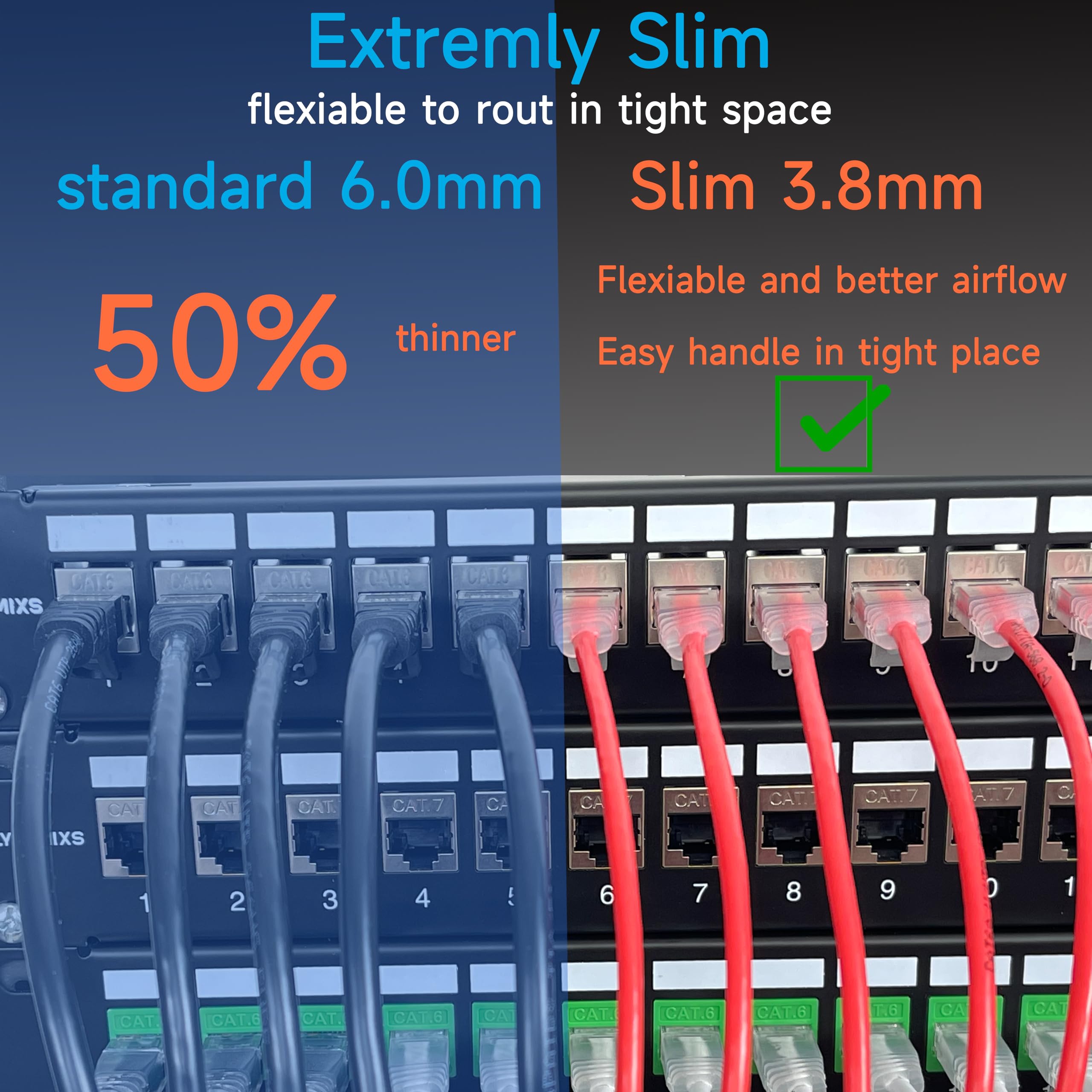 Lysymixs Cat6A Slim Ethernet Patch Cable 2 Ft (24 Pack), Cat6A Patch Cable For Data Centers, Cat 6 Patch Cable 10G, Network Patc