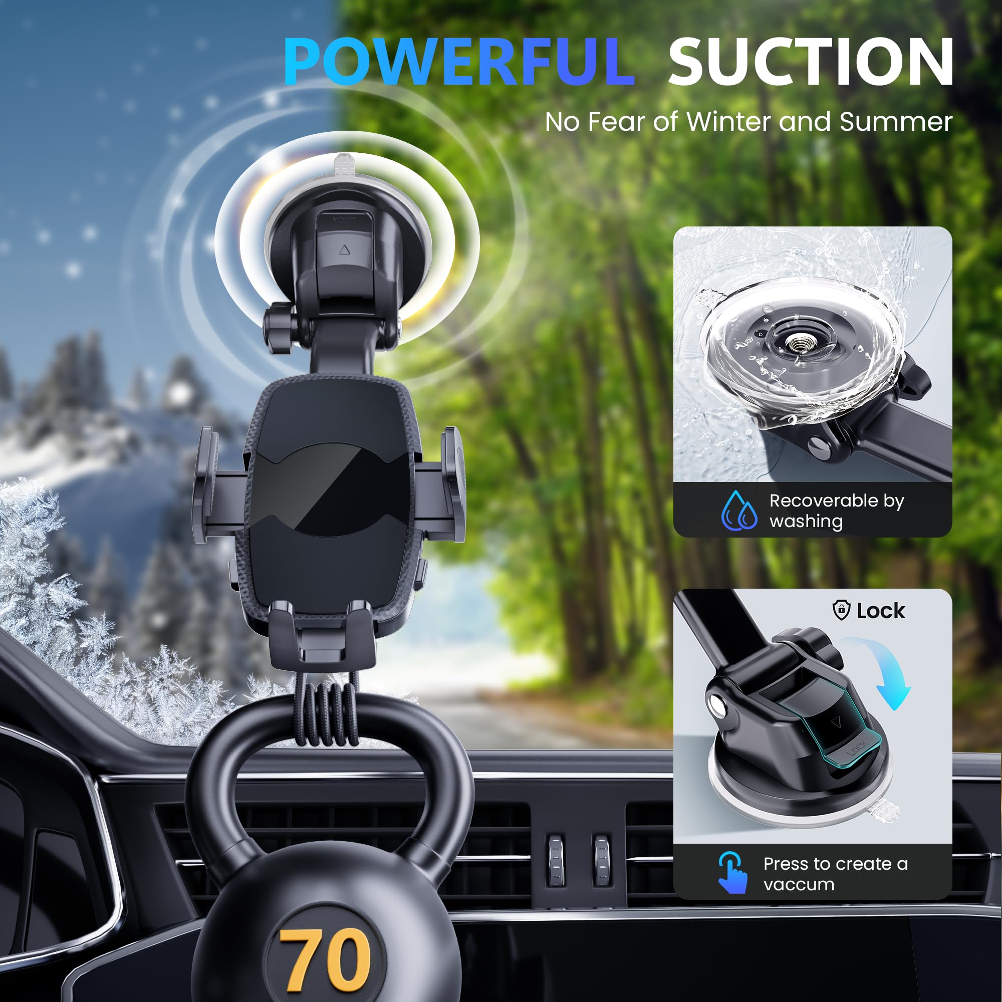 Tuorl Car Phone Holder, Universal Phone Mount For Car Dashboard&Windshield&Air Vent,Super Suction Dash Cellphone Car Mount Stand