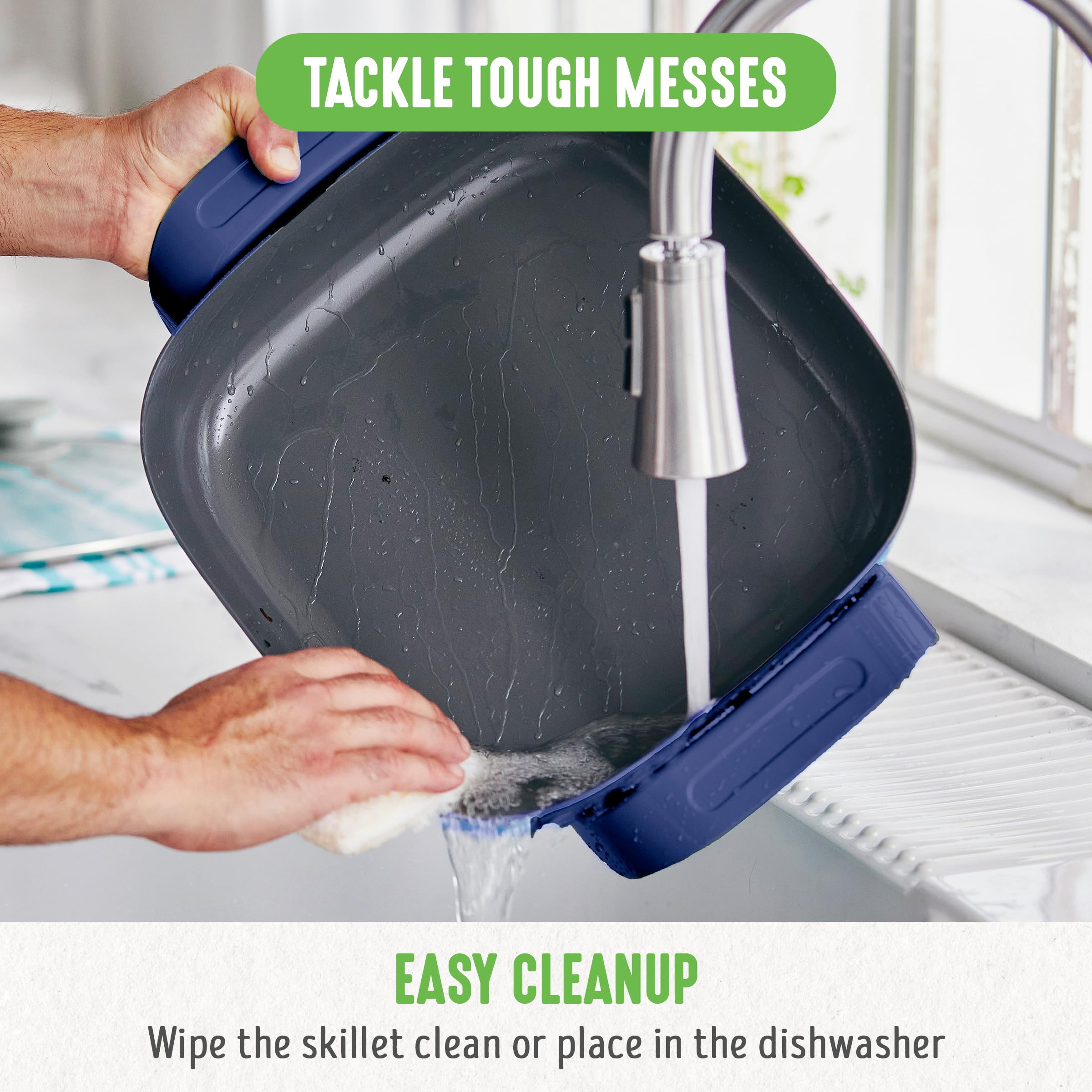 Greenlife 12'' 5Qt Square Electric Skillet, Glass Vented Lid, Ceramic Pfas Free Nonstick Coated Interior, Adjustable Temperature