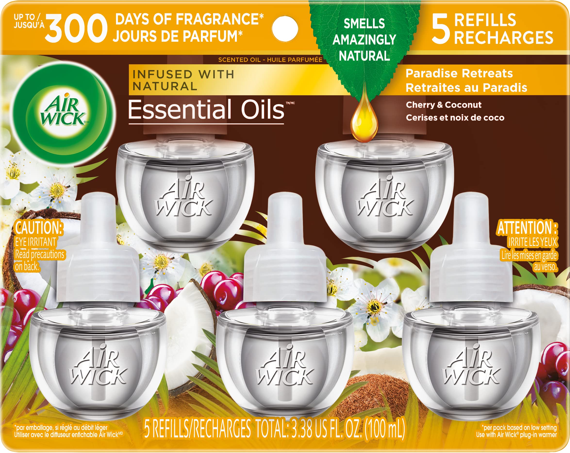 Air Wick Plug In Scented Oil Refill, 5 Ct, Paradise Retreat, Air Freshener, Essential Oils