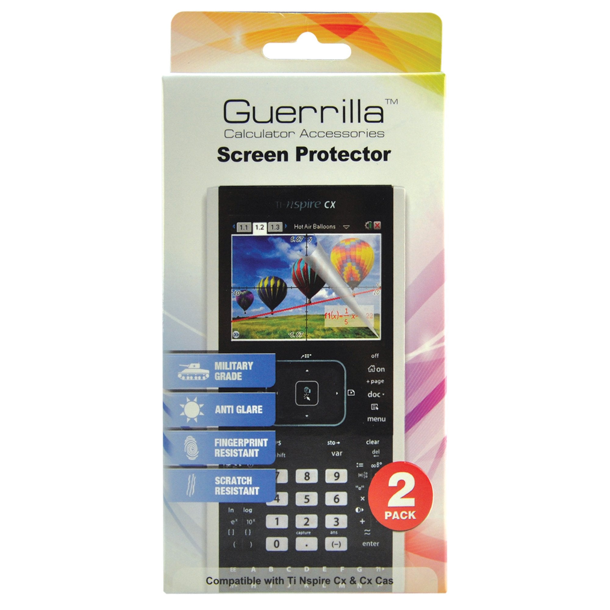 Guerrilla Military Grade Screen Protector 2 Pack For Ti Nspire Cx, Cx Cas, Cx Ii, And Cx Cas Ii Graphing Calculator, Black