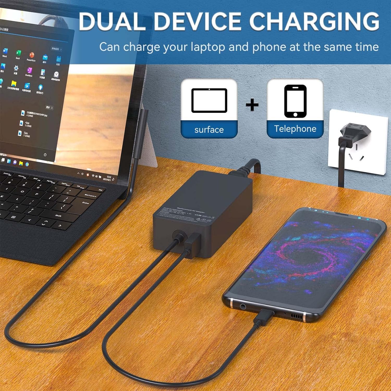 Surface Pro Charger 65W, Surface Charger For Microsoft Surface Pro 11, 10, 9, 8, 7+, 7, 6, 5, 4, 3, X, Windows Surface Laptop 6, 5, 4, 3, 2, 1, Surface Go Tablet, Surface Book 3, 2, 1 Power Supply