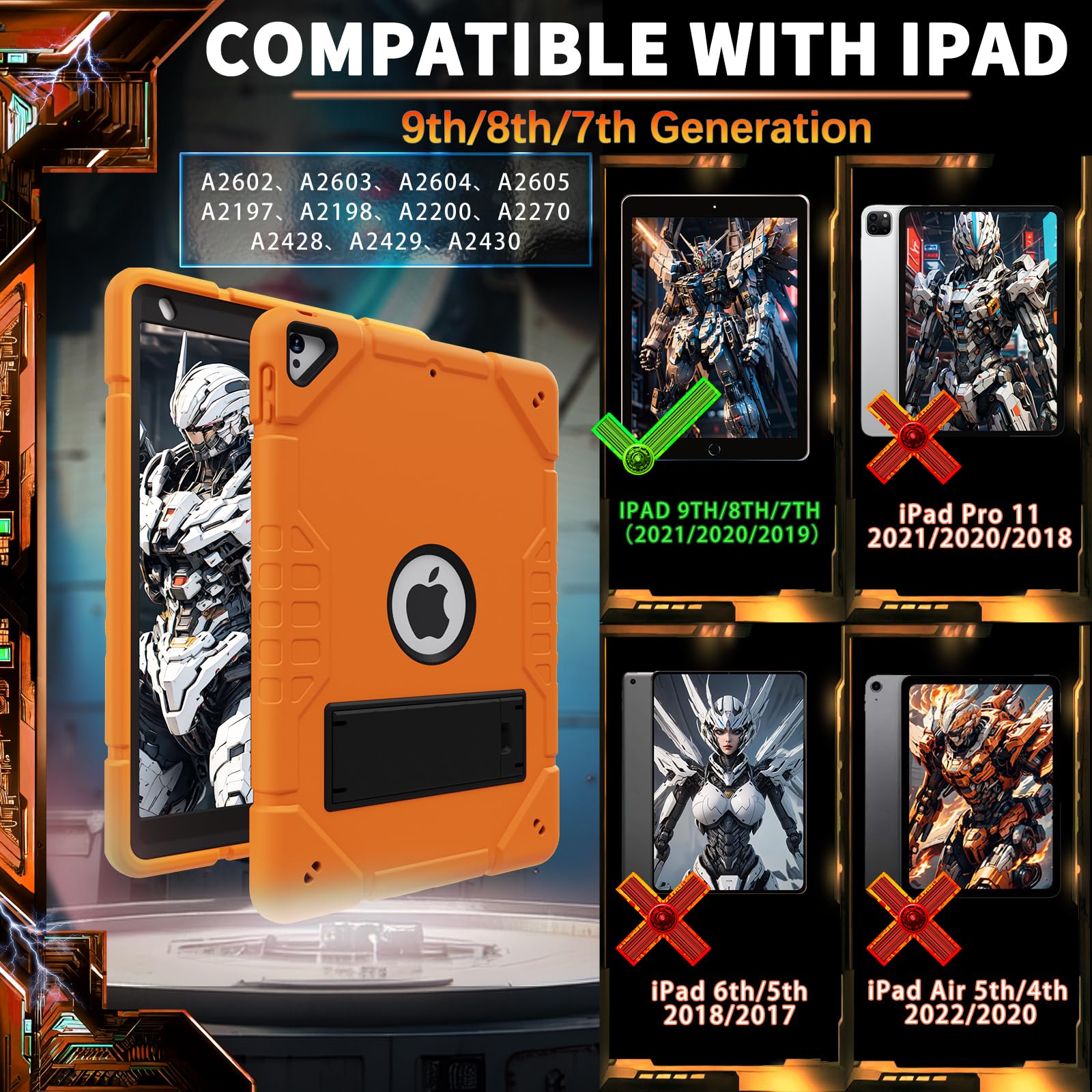 Kepaitok Ipad 9Th/8Th/7Th Generation Case For 10.2 Inch Ipad With Kickstand 2 Angles Built In Stand For Kids Shockproof Case,Hea