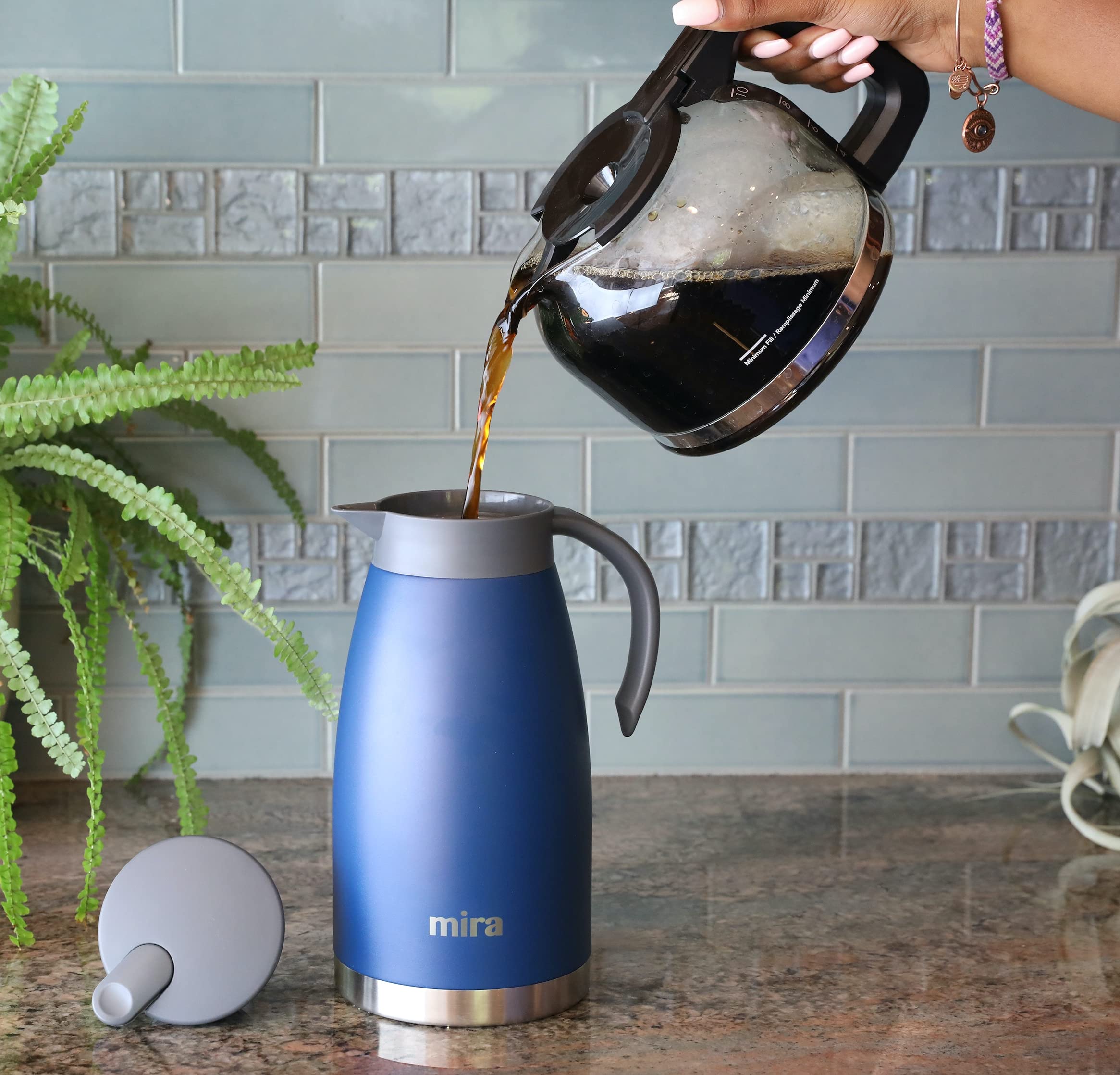 Mira Stainless Steel Thermal Coffee Carafe, Double Wall Insulated Vacuum Flask, Tea, Water, And Coffee Dispenser, 1.5 Liter / 50