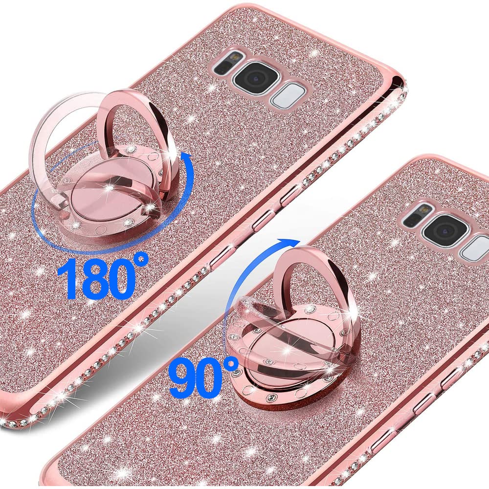 B Wishy For Samsung Galaxy S8 Glitter Crystal Butterfly Heart Floral Slim Tpu Luxury Bling Cute Protective Cover With Kickstand+