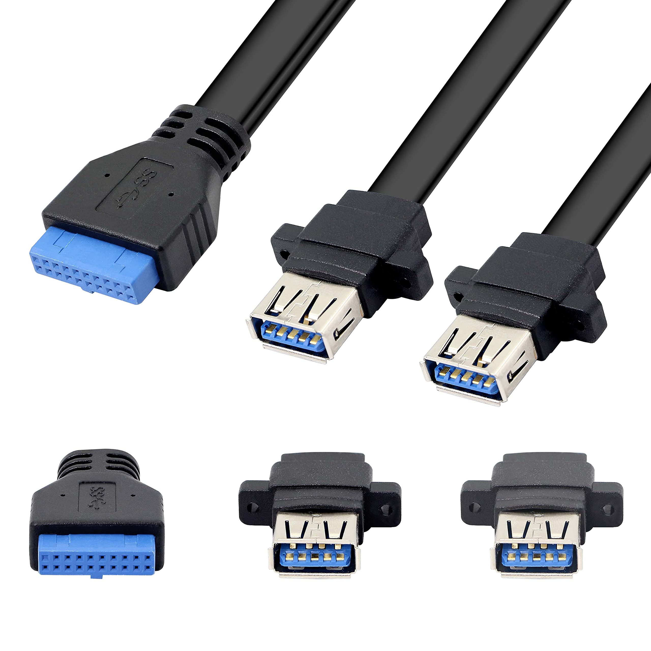 Xmsjsiy Usb 3.0 Front Panel Cable, Motherboard 19/20Pin Cable To Usb Female Splitter Adapter Extension Connector  50Cm/19.6Inch