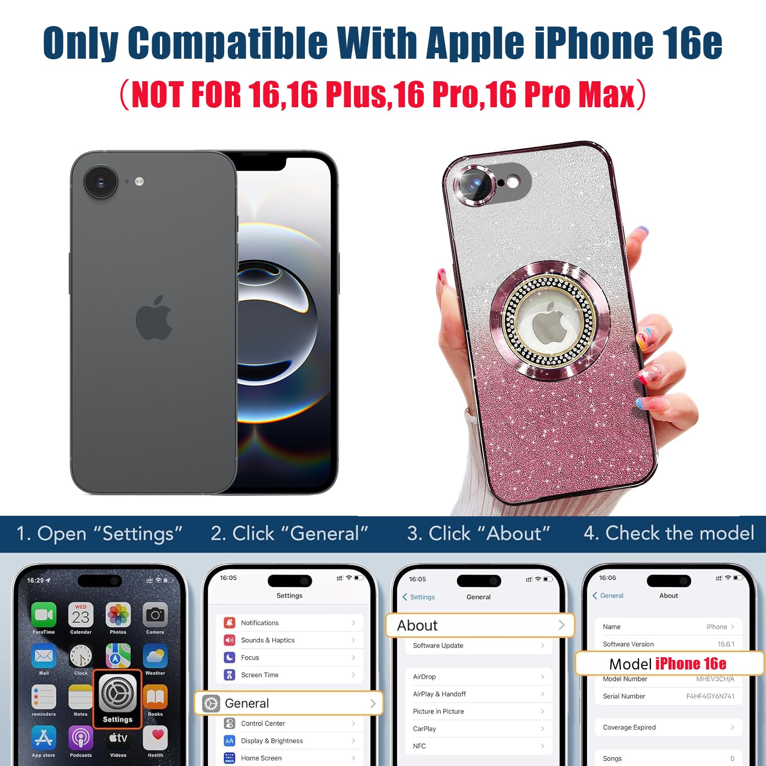 Misscase For Iphone 16E Magnetic Glitter Case Compatible With Magsafe,Full Protection Slim Shockproof Anti-Scratch Case With Cam