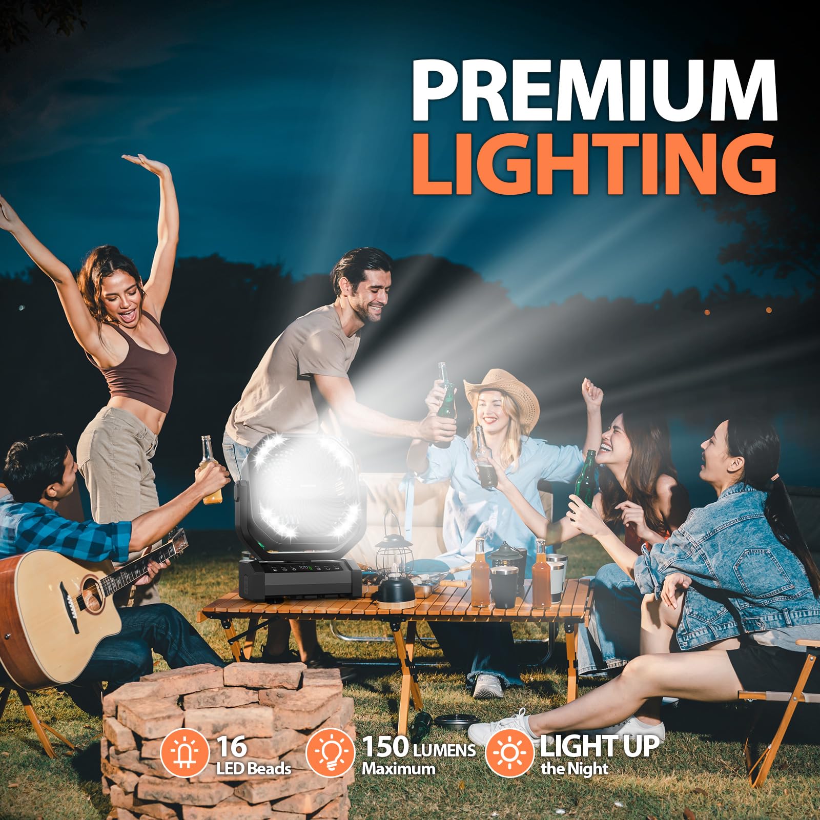 Morecore 20000Mah Rechargeable Camping Fan With Light, 112Hrs Running, 9 Speed, Auto Oscillating, Timer, Led Digital Display, 27