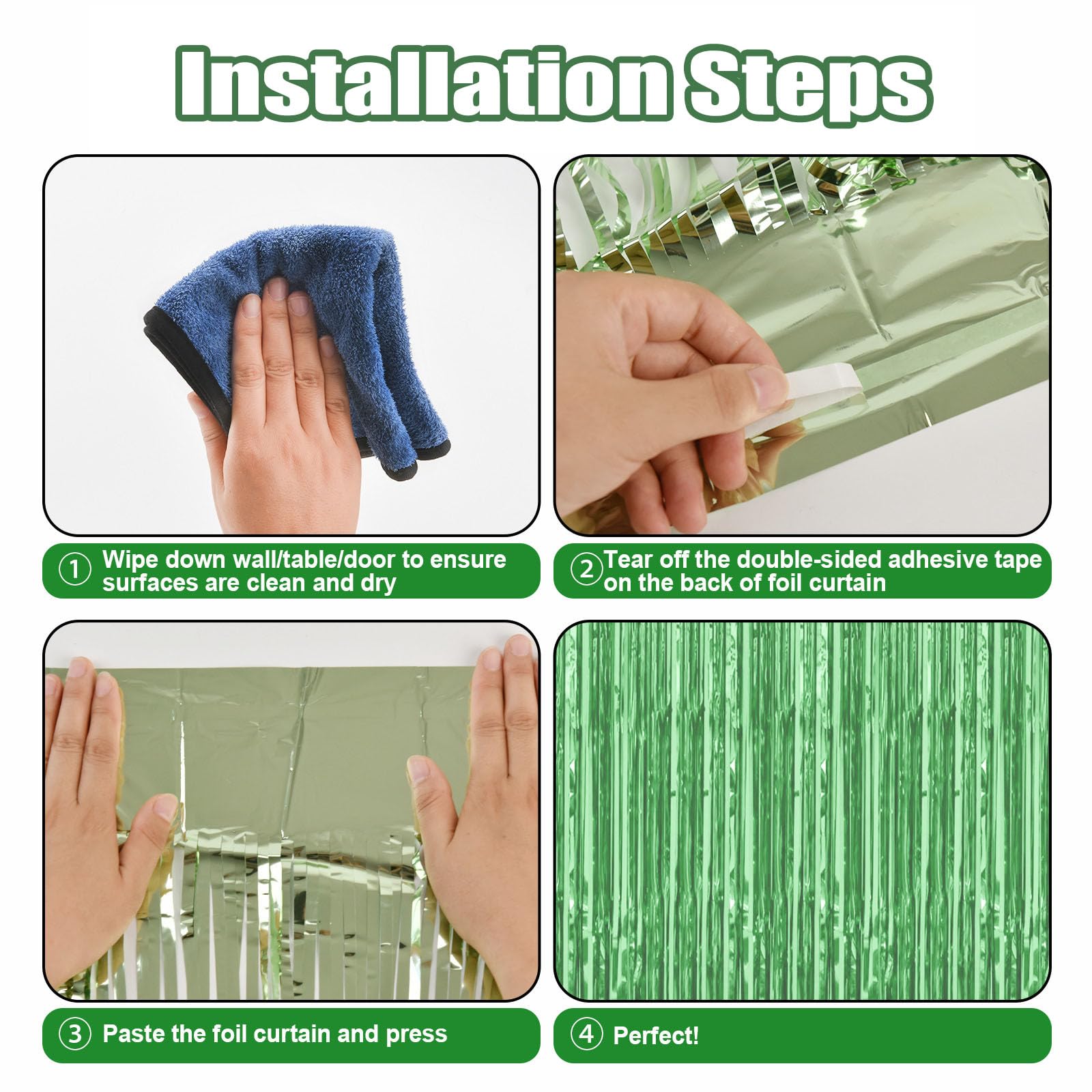 5 Pack Light Green Metallic Tinsel Foil Fringe Curtains Party Photo Backdrop Party Streamers For Birthday,Graduation,New Year Ev