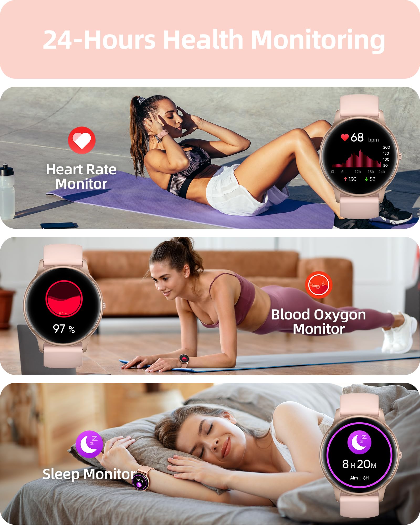 Parsonver Smart Watch For Women(Answer/Make Calls), Hd Screen Fitness Tracker Ip68 Waterproof, 100+ Sport Modes, Heart Rate/Slee