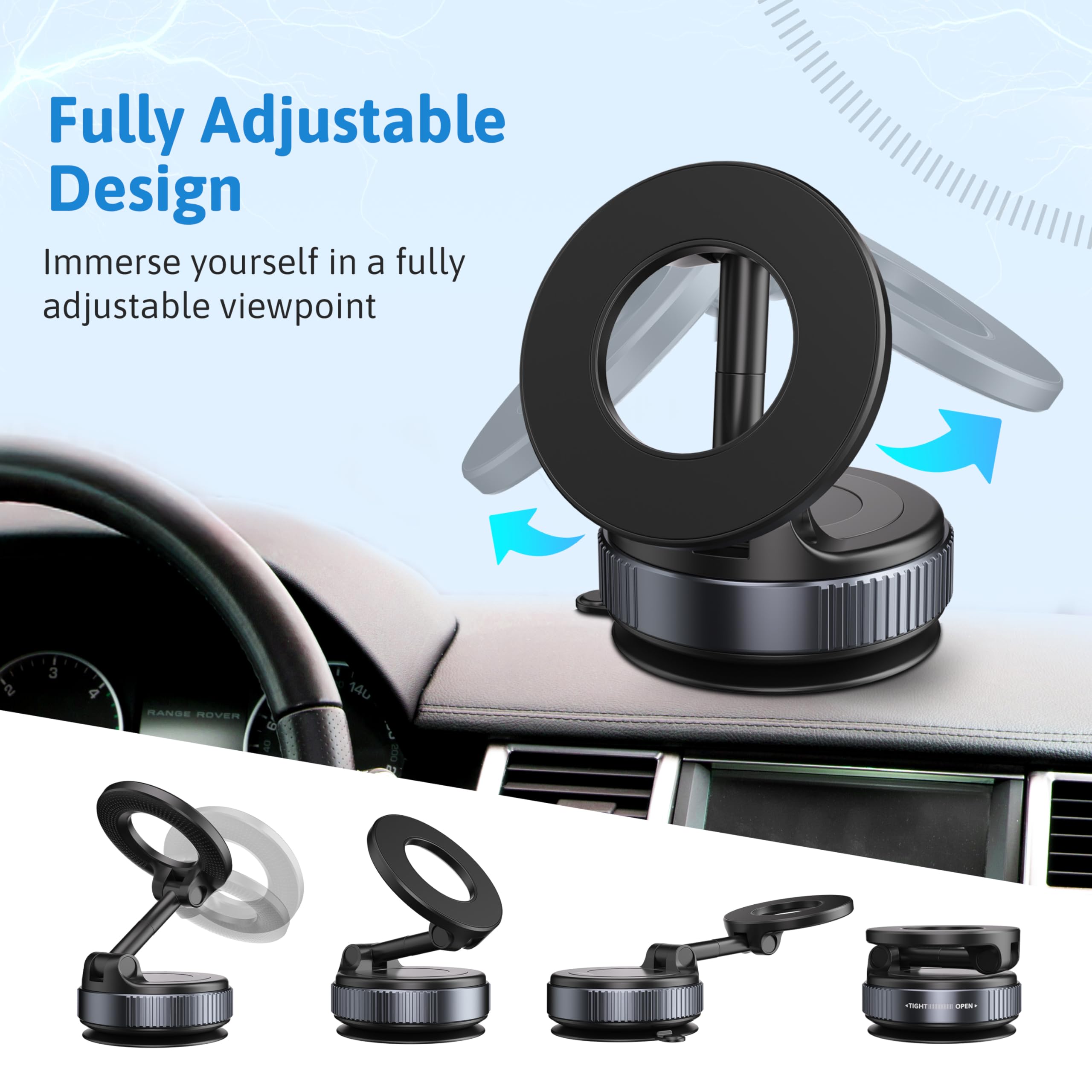2025 Upgraded Vacuum Magnetic Car Phone Holder With 360 Rotation, 80Lbs Ultra Suction Cup Phone Mount For Magsafe Cell Phone Hol