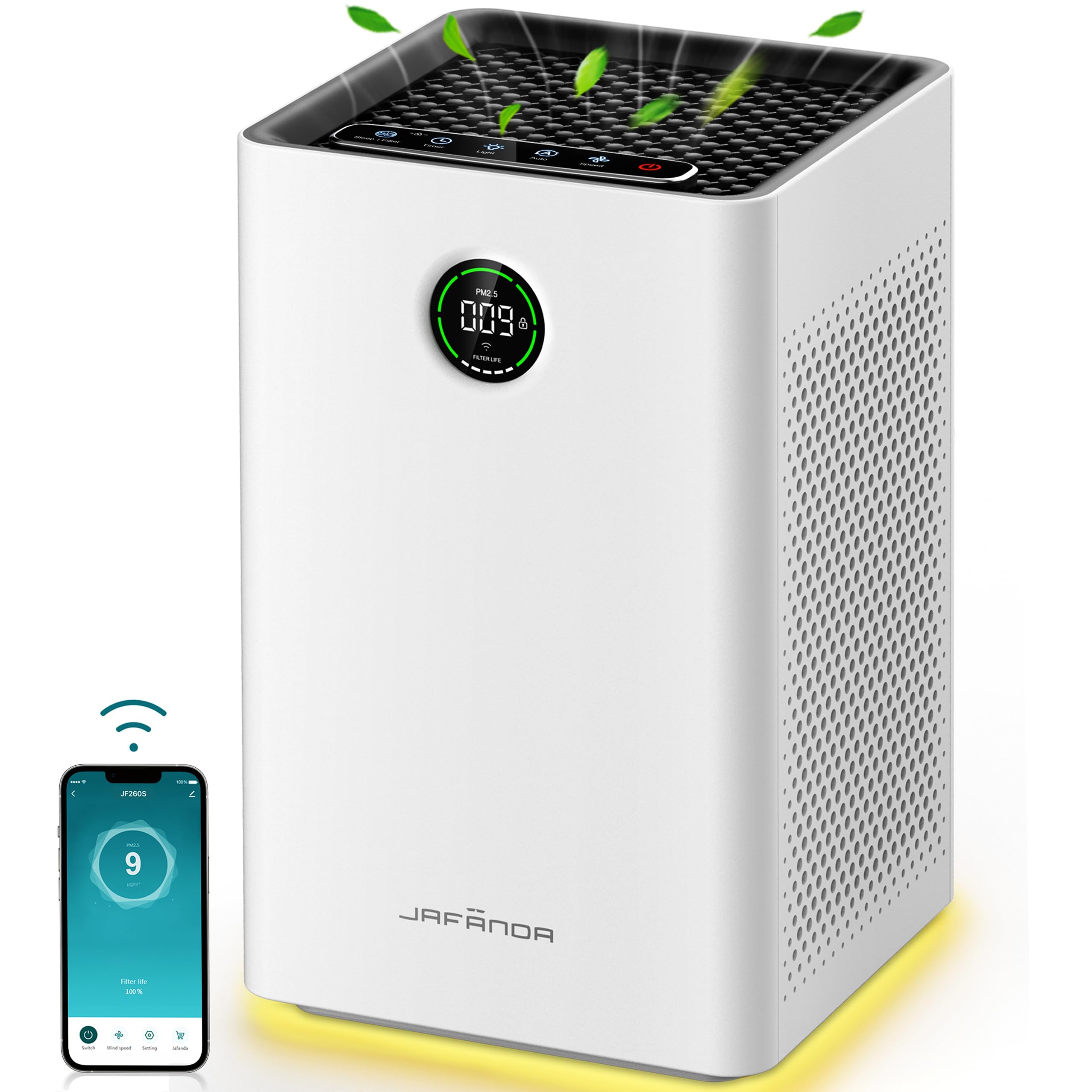 Jafnda Air Purifiers For Home Large Room, Smart Wifi And Alexa Control, True Hepa 13 Filter Air Cleaner With Activated Carbon, 1
