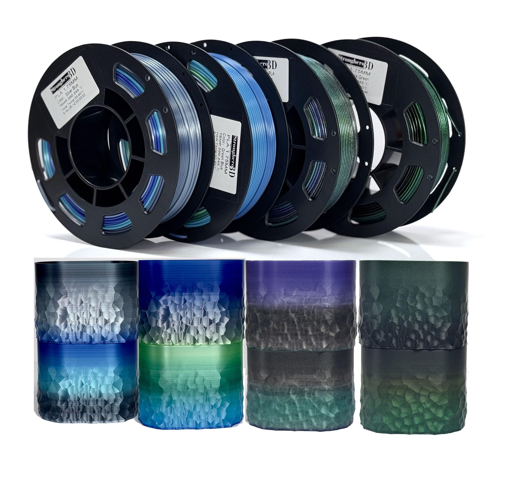 Stronghero3D Silk PLA Filament Bundle,PLA Filament 1.75mm,Gradient Color Pack,Multi Color Change 3D Printer Filament for Most 3D