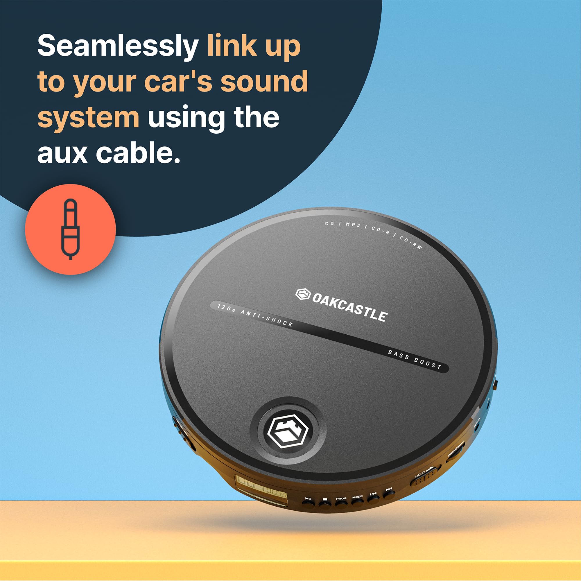 Cd Player Portable, Battery Playback Portable Cd Player 7Hr Playtime, Small Cd Players For Car (Aux Only) | Oakcastle Cd10 Porta