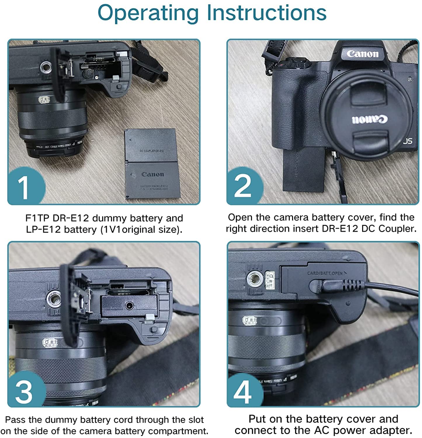 F1Tp Ack E12 Ac Power Supply Adapter Dr E12 Dc Coupler Kit For Canon Eos M M2 M10 M50 Mark Ii M100 M200 Cameras.