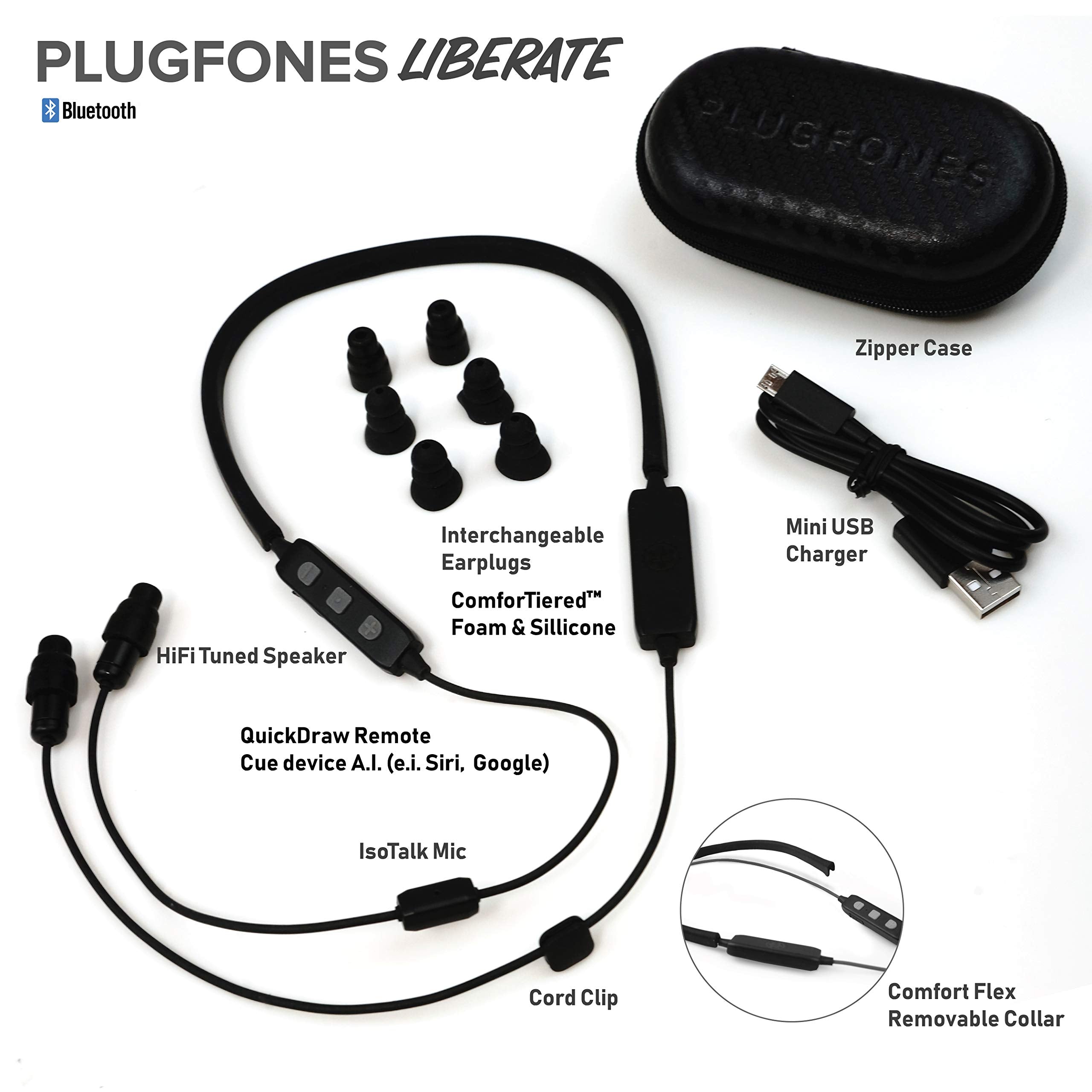Plugfones Liberate 2.0 Wireless Bluetooth In Ear Earplug Earbuds  Noise Reduction Headphones With Noise Isolating Mic And Contro