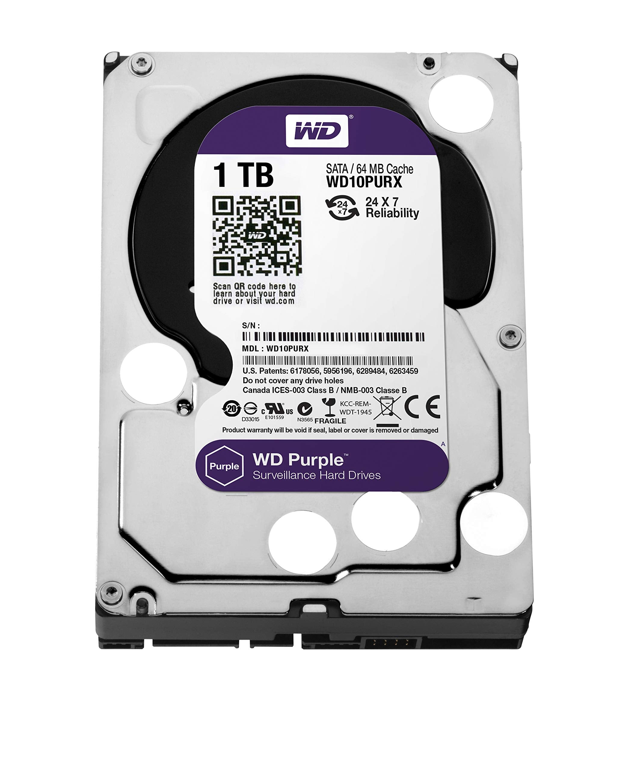 Wd Purple 1Tb Surveillance Hard Disk Drive   5400 Rpm Class Sata 6 Gb/S 64Mb Cache 3.5 Inch   Wd10Purx [Old Version]