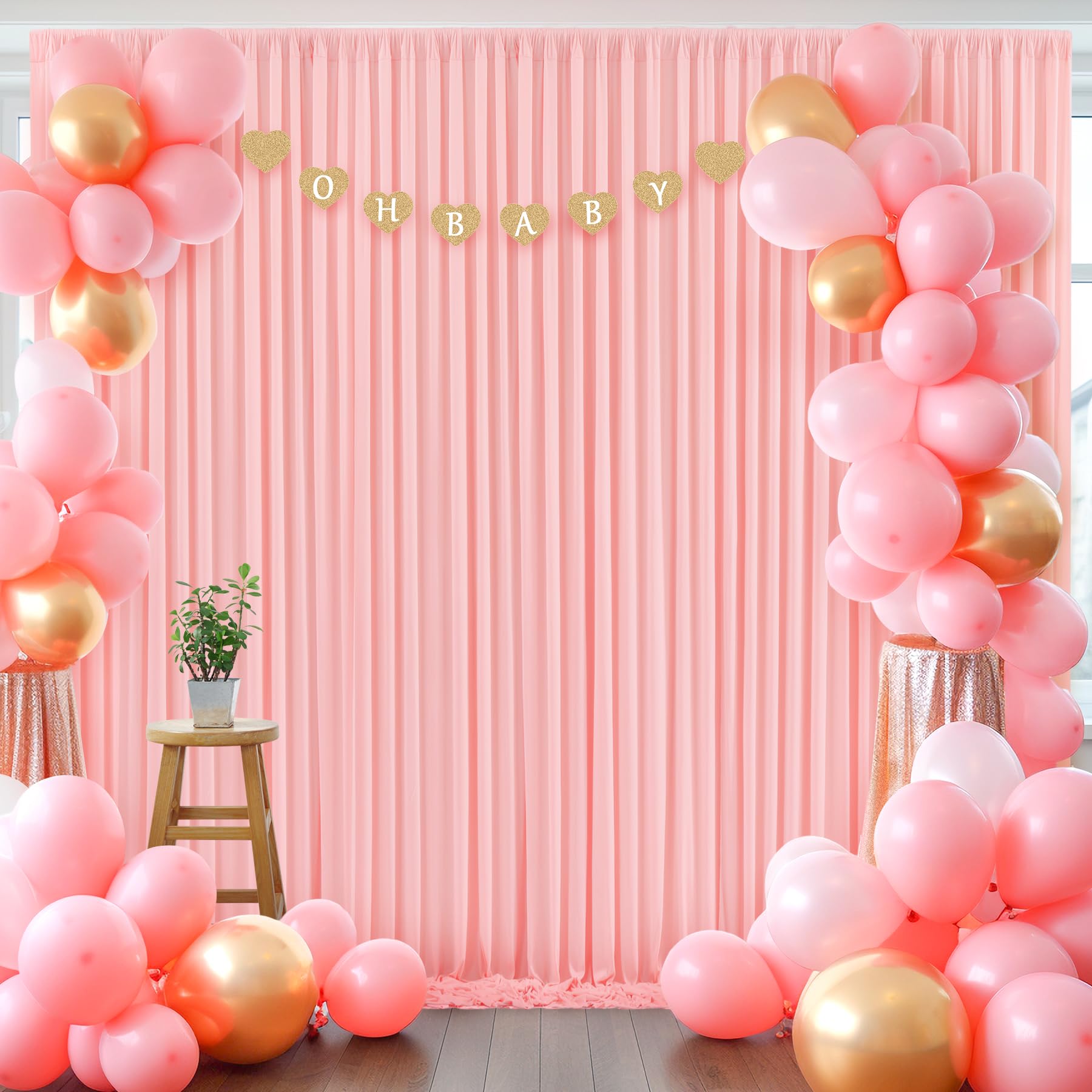 10Ft X 10Ft Blush Pink Backdrop Curtain For Parties Pink Wrinkle Free Backdrop Drapes Panels For Baby Shower Wedding Birthday Ph