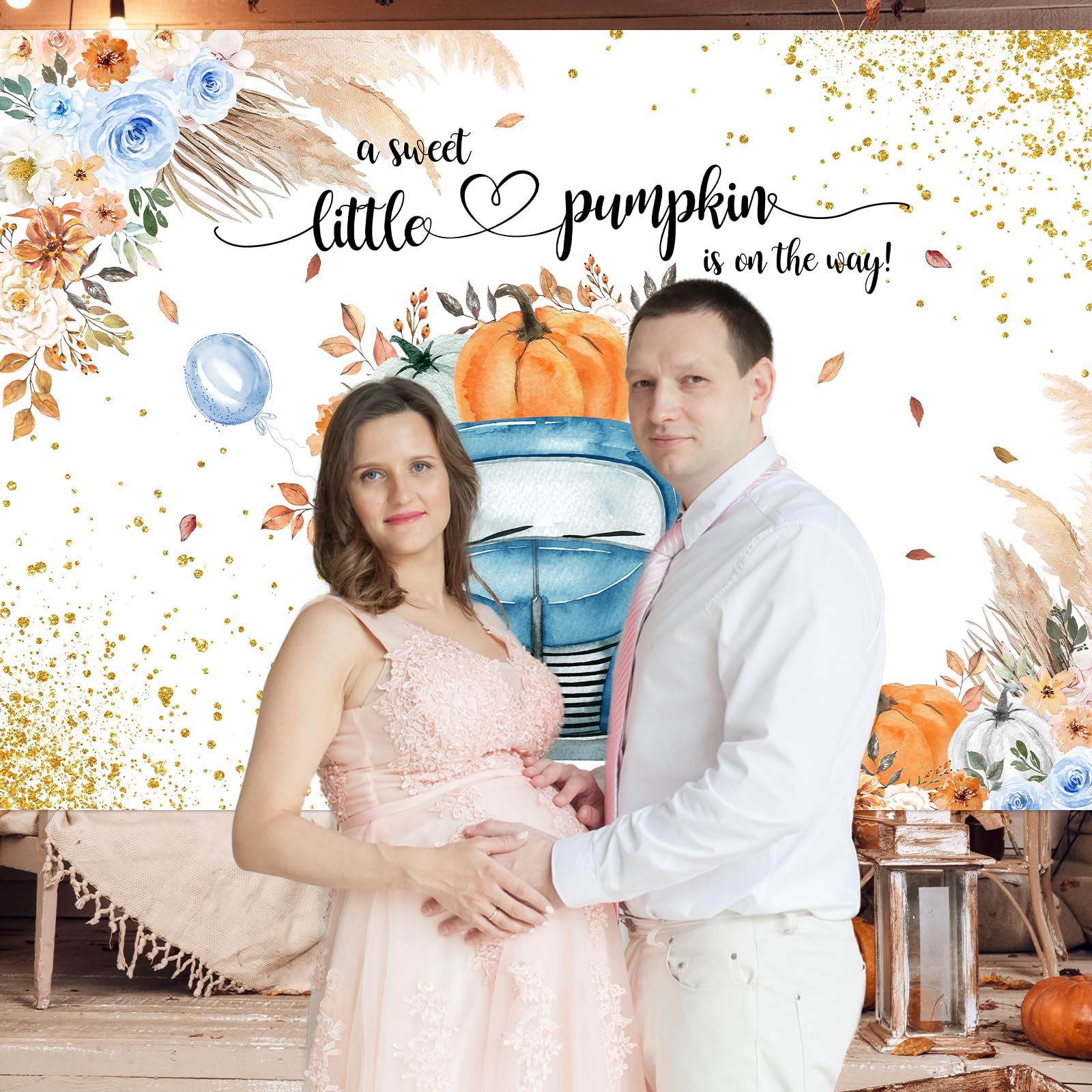 Avezano Blue Pumpkin Baby Shower Backdrop For Boy Boho Fall Baby Shower Decorations Little Pumpkin Truck Banner Thanksgiving Aut