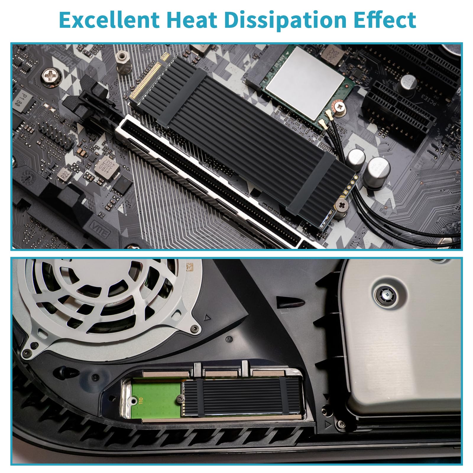 Eluteng M.2 Ssd Heatsink 4Pcs 2280 Ssd Heat Sink With Nvme Ssd Thermal Pad Nvme Heat Sink With 8 Black Rubber Straps For Pc/Ps5